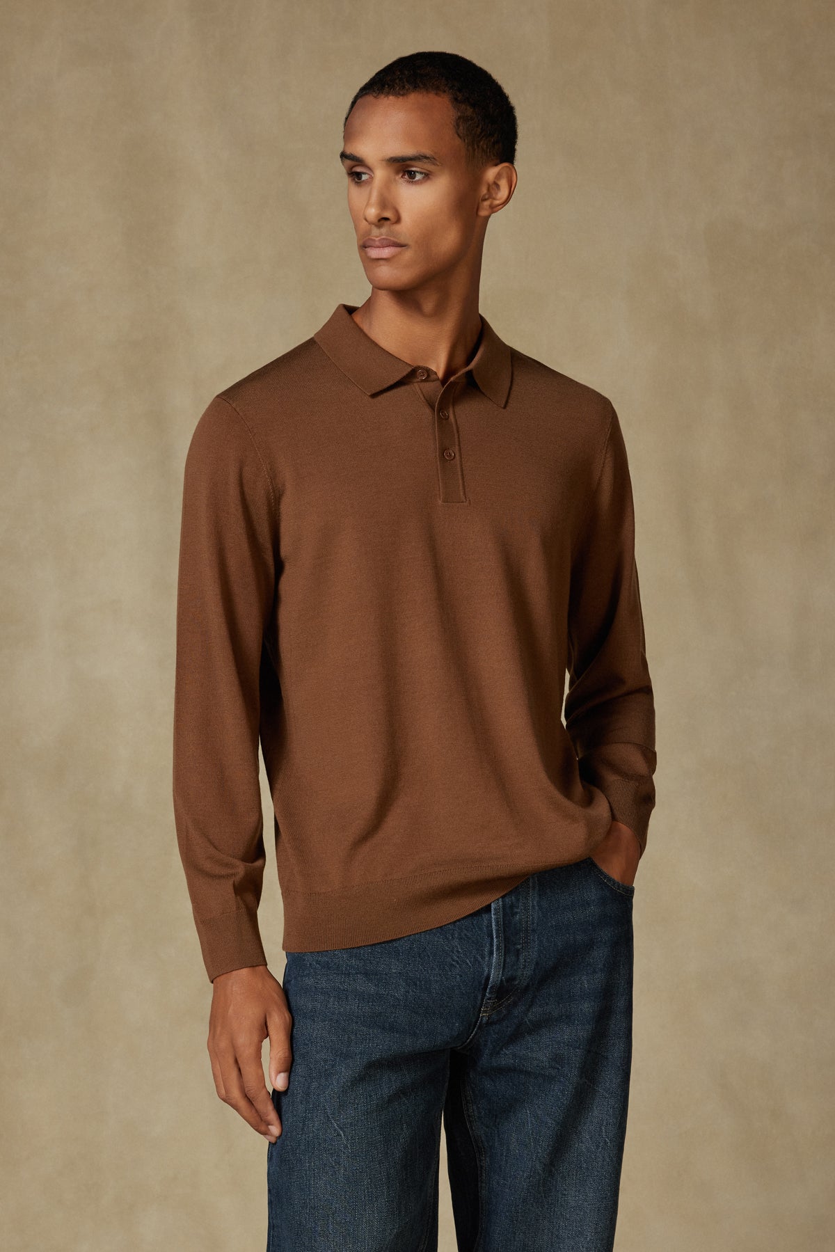 Abbate Nord Örme %100 Yün Modern Fit Kahverengi Polo Yaka Erkek Düz Triko