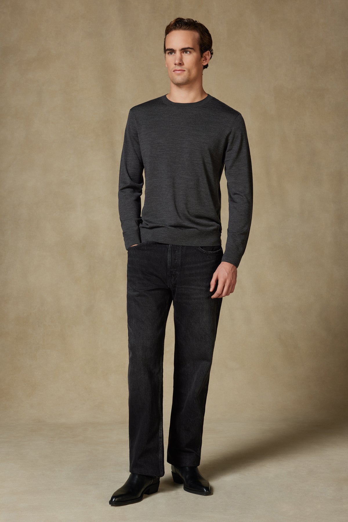 Abbate Salvano Örme %100 Yün Modern Fit Gri Bisiklet Yaka Erkek Düz Triko