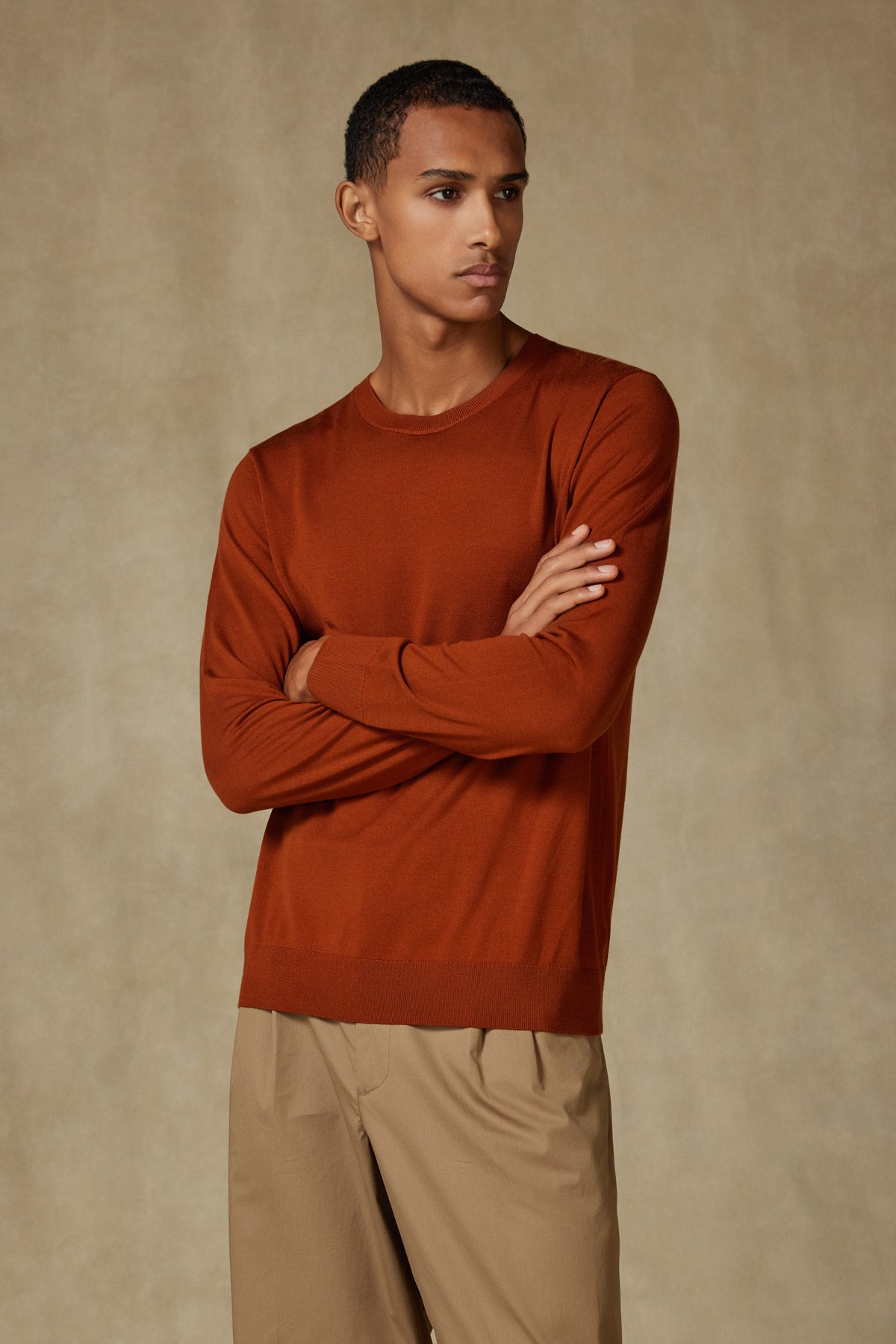 Abbate Salvano Örme %100 Yün Modern Fit Kiremit Bisiklet Yaka Erkek Düz Triko