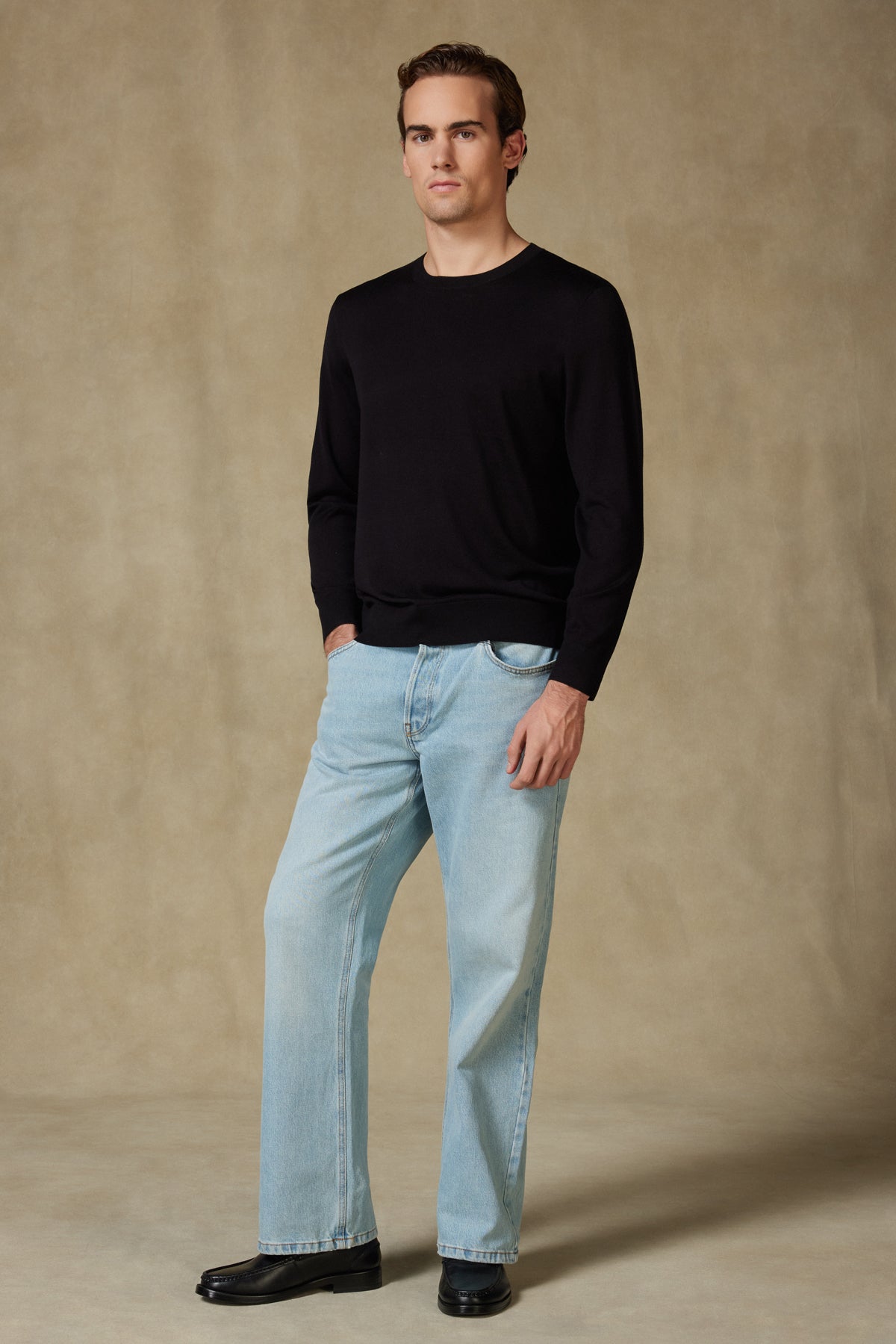 Abbate Salvano Örme %100 Yün Modern Fit Siyah Bisiklet Yaka Erkek Düz Triko