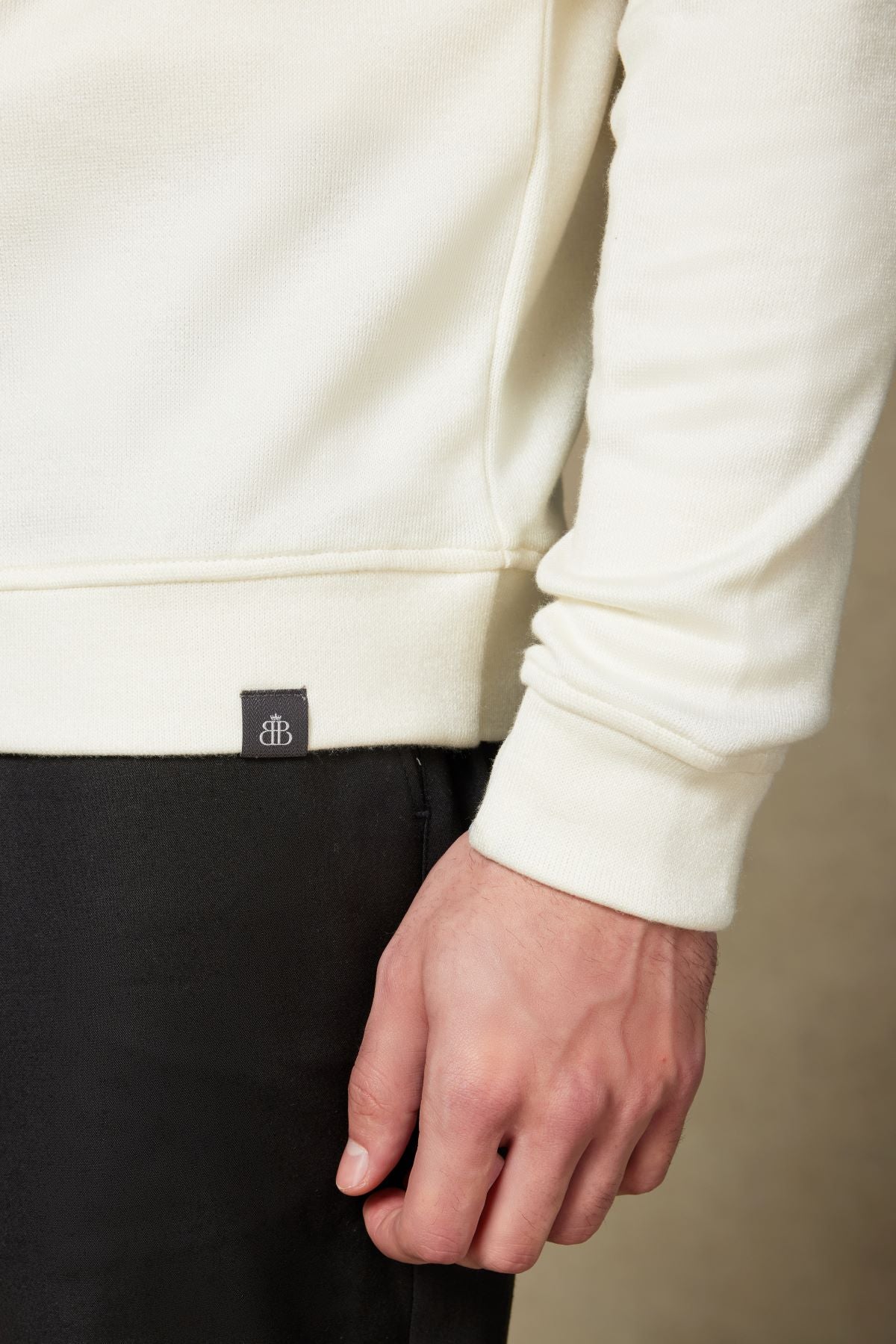 Abbate Fiero Örme Kumaş Viskon Karışımlı Modern Fit Ekru Dik Yaka Erkek Düz Sweatshirt
