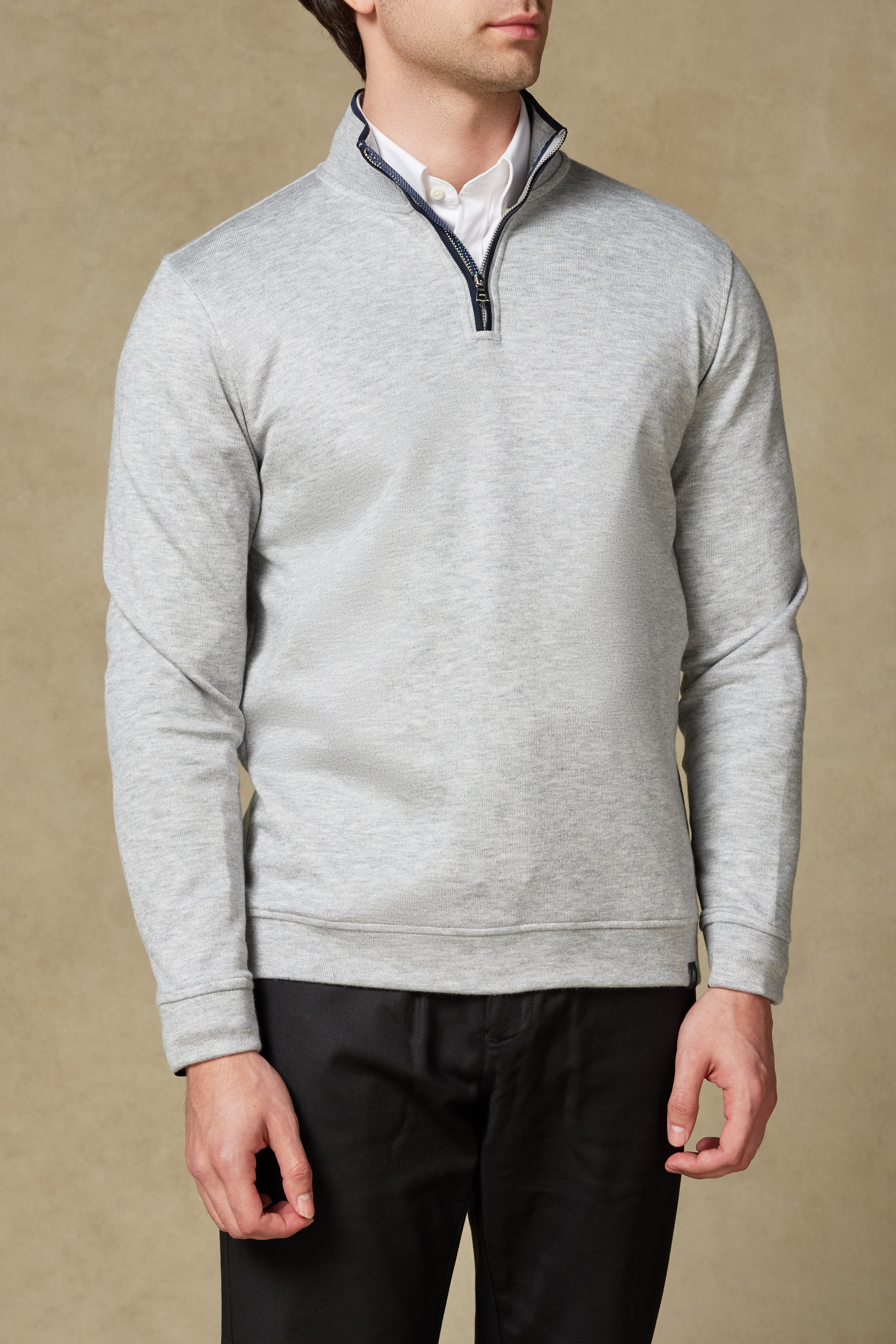 Abbate Fiero Örme Kumaş Viskon Karışımlı Modern Fit Gri Dik Yaka Erkek Düz Sweatshirt