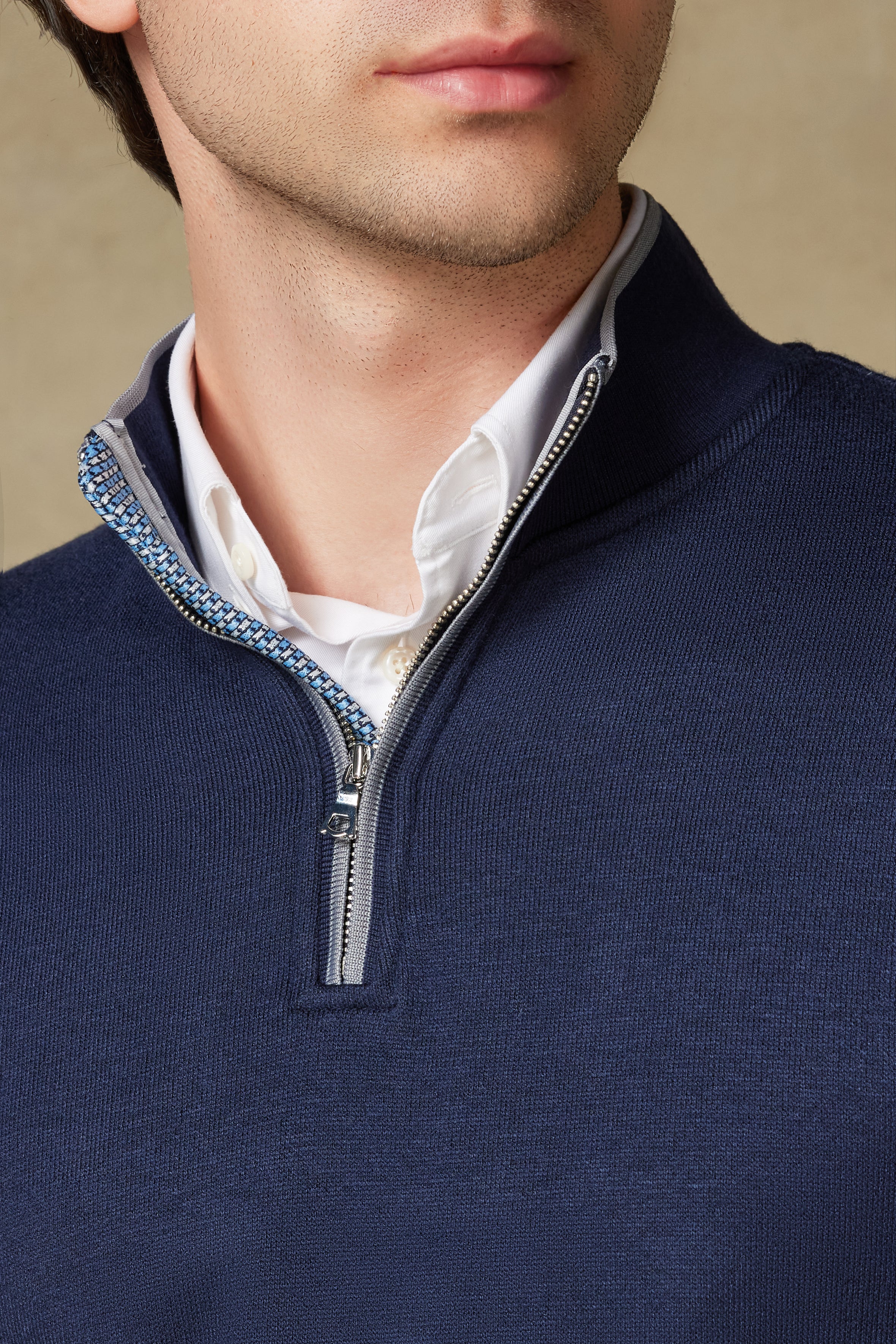 Abbate Fiero Örme Kumaş Viskon Karışımlı Modern Fit Lacivert Dik Yaka Erkek Düz Sweatshirt