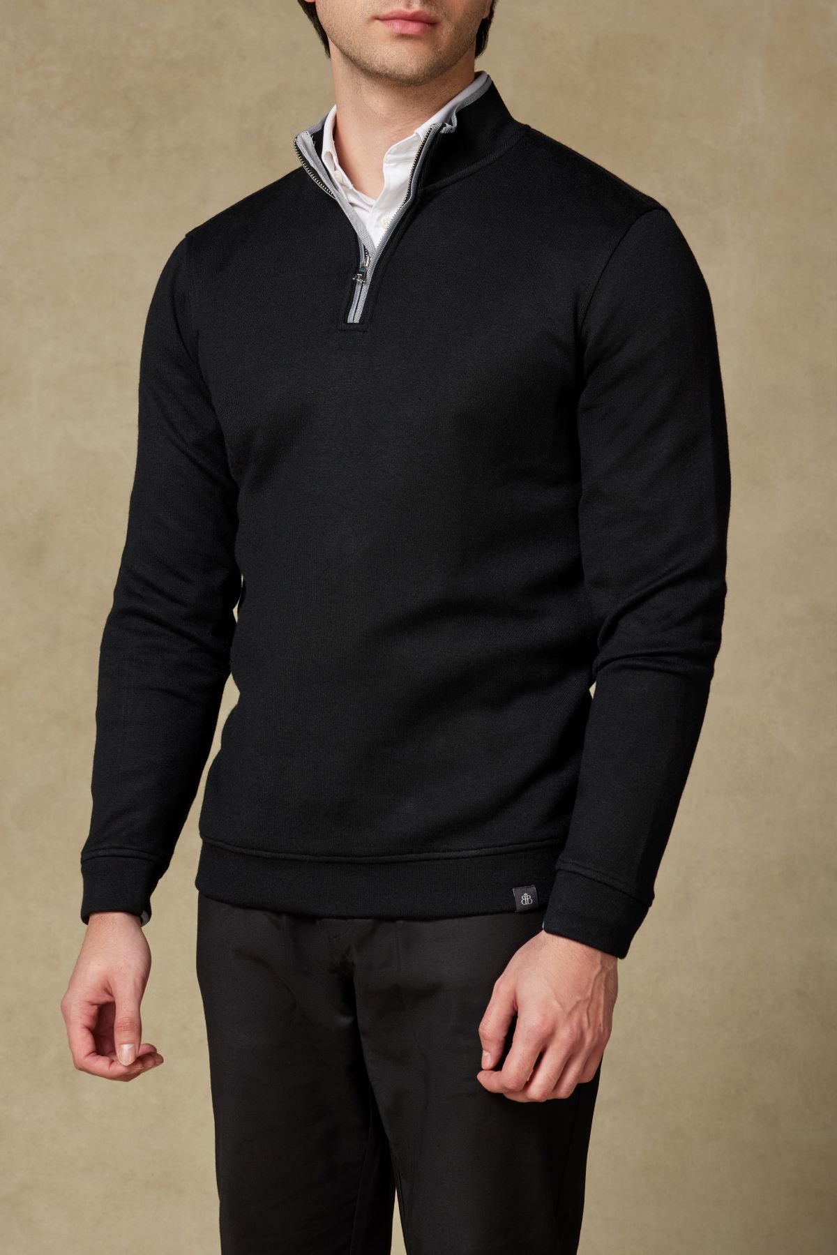 Abbate Fiero Örme Kumaş Viskon Karışımlı Modern Fit Siyah Dik Yaka Erkek Düz Sweatshirt