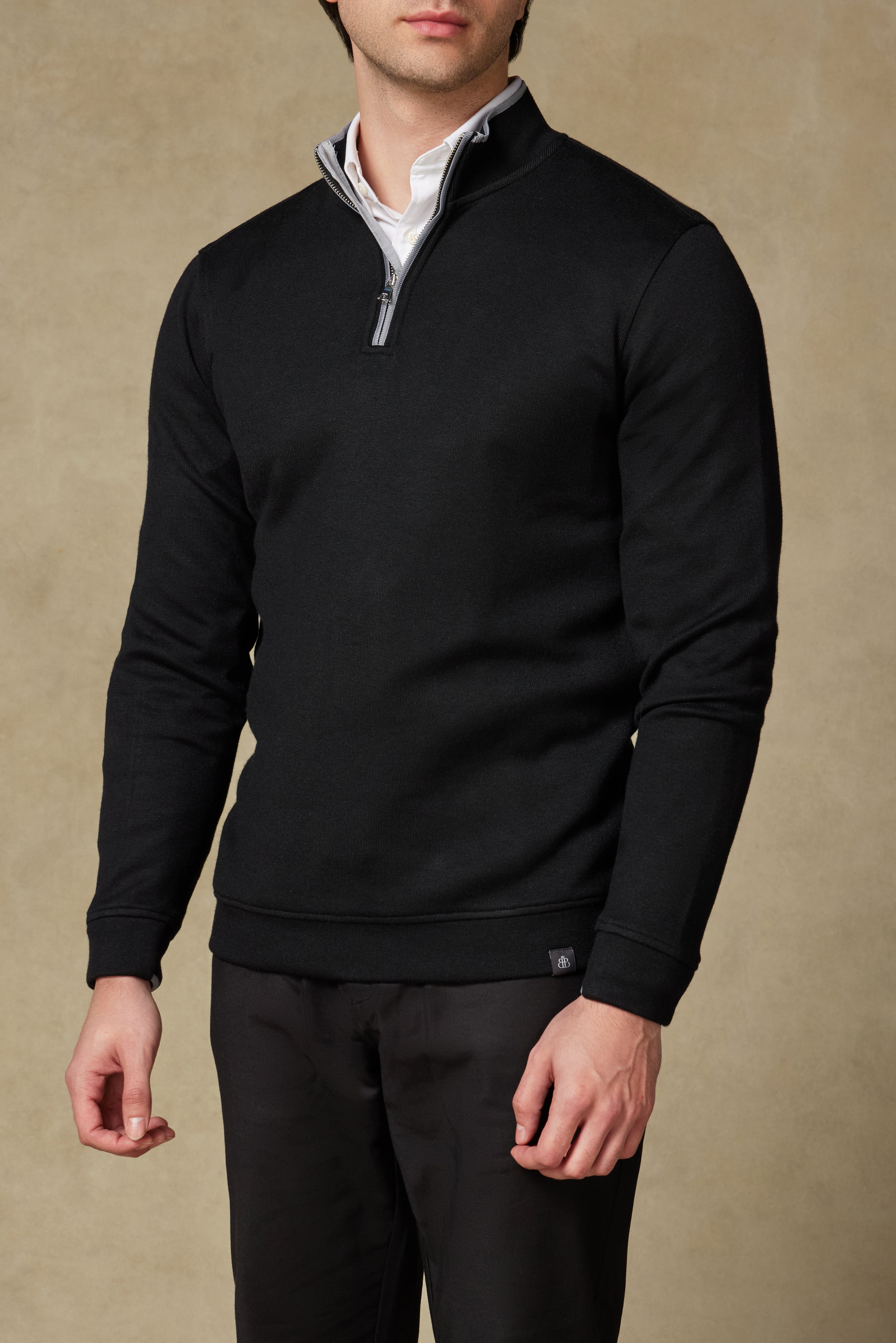 Abbate Fiero Örme Kumaş Viskon Karışımlı Modern Fit Siyah Dik Yaka Erkek Düz Sweatshirt