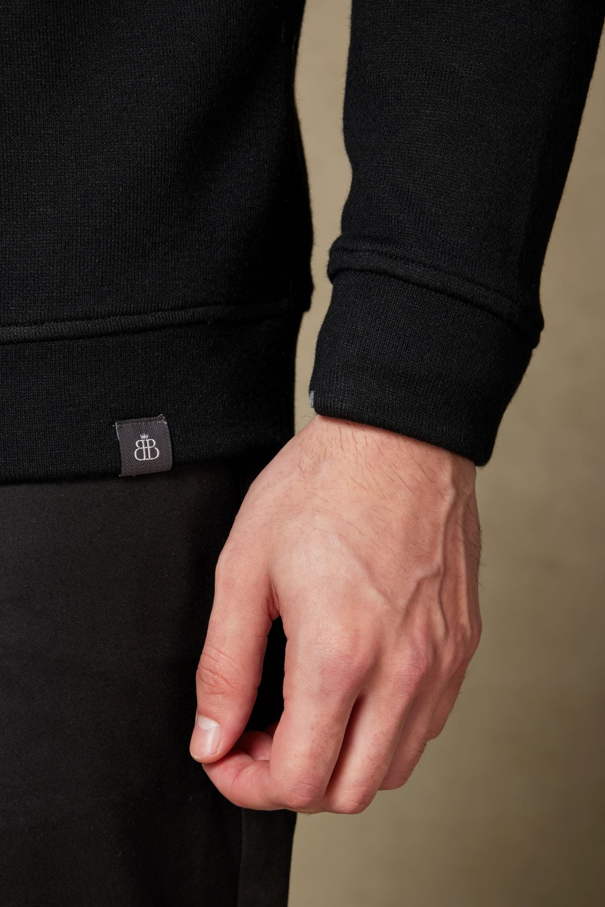 Abbate Fiero Örme Kumaş Viskon Karışımlı Modern Fit Siyah Dik Yaka Erkek Düz Sweatshirt