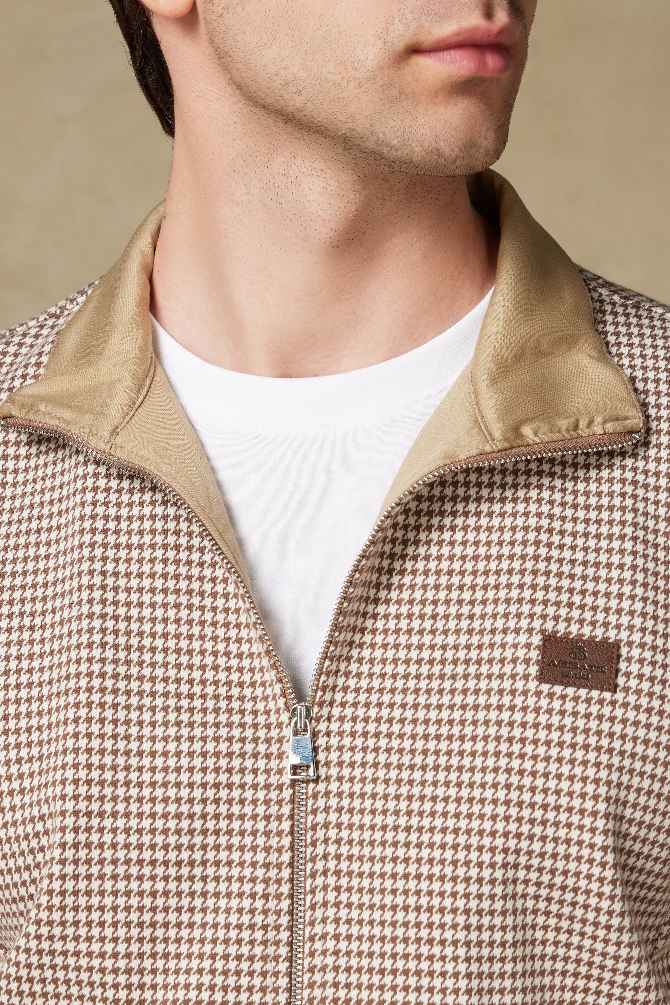 Abbate Edon Örme Kumaş Pamuklu Modern Fit Kahverengi Dik Yaka Erkek Desenli Sweatshirt