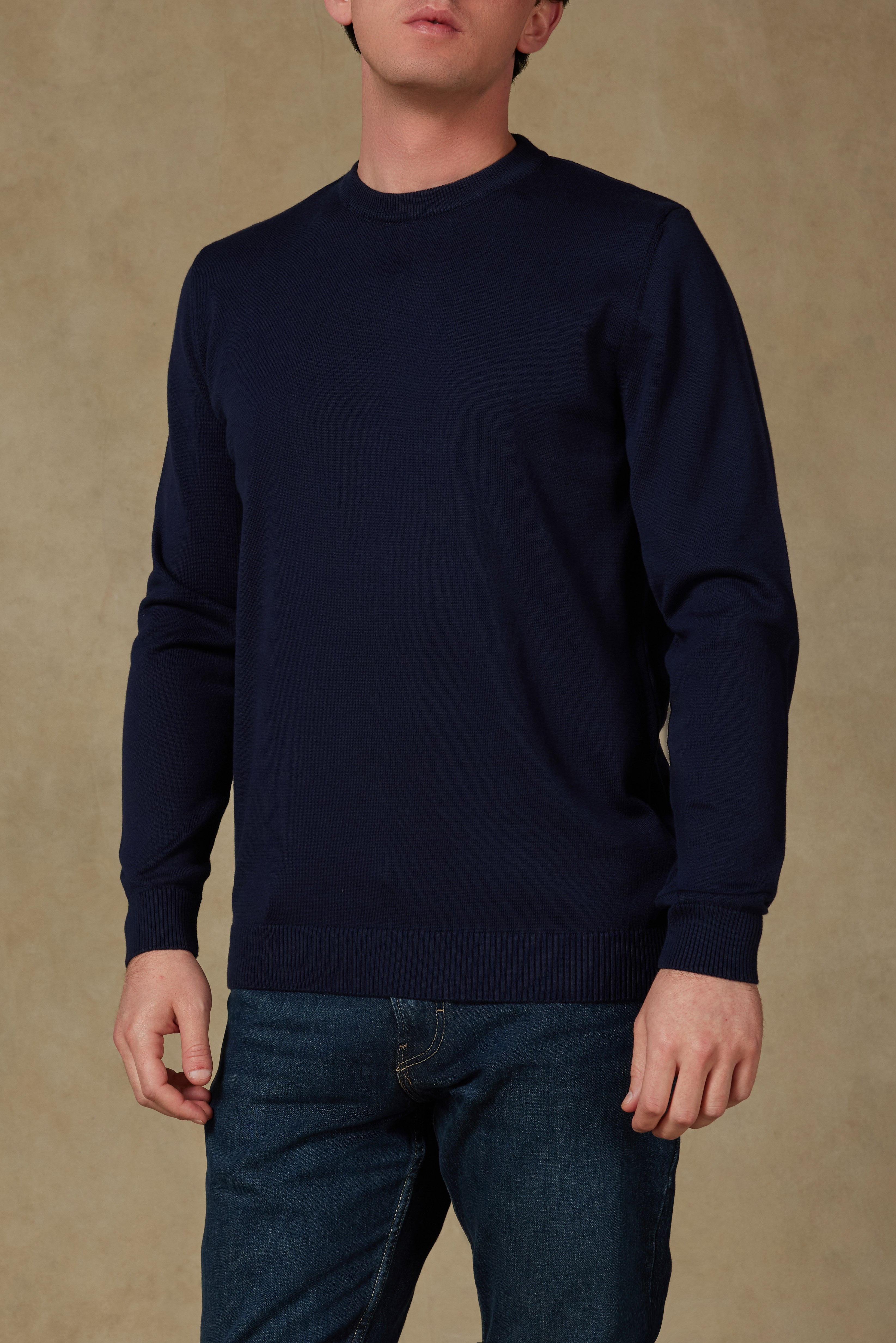 Abbate Suave Örme Kumaş Pamuklu Modern Fit Lacivert Bisiklet Yaka Erkek Düz Triko