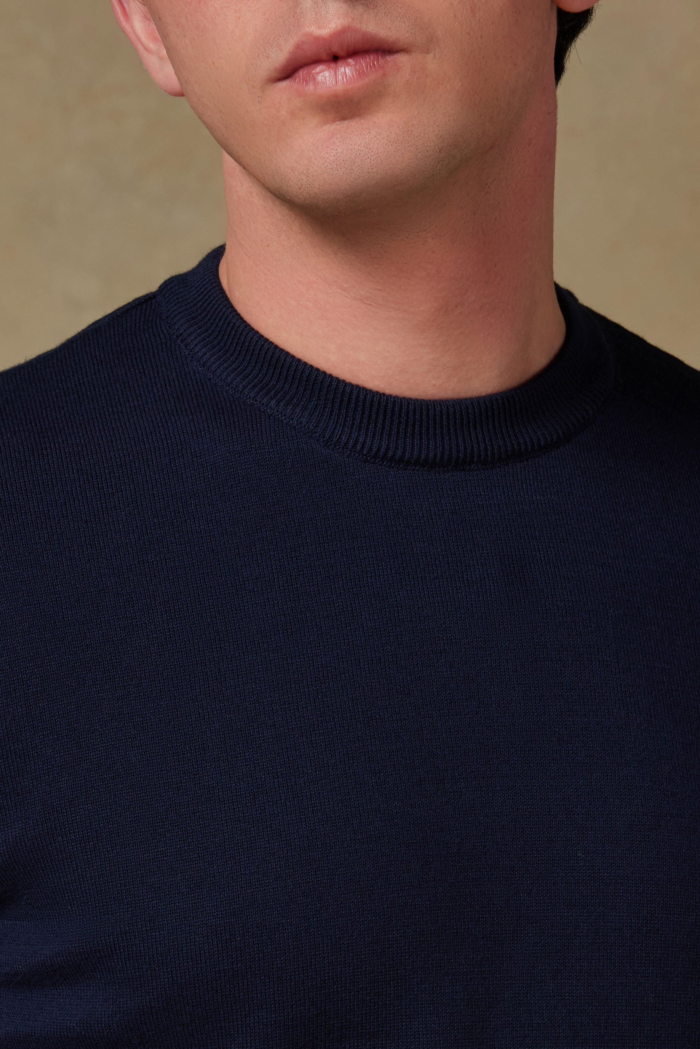 Abbate Suave Örme Kumaş Pamuklu Modern Fit Lacivert Bisiklet Yaka Erkek Düz Triko