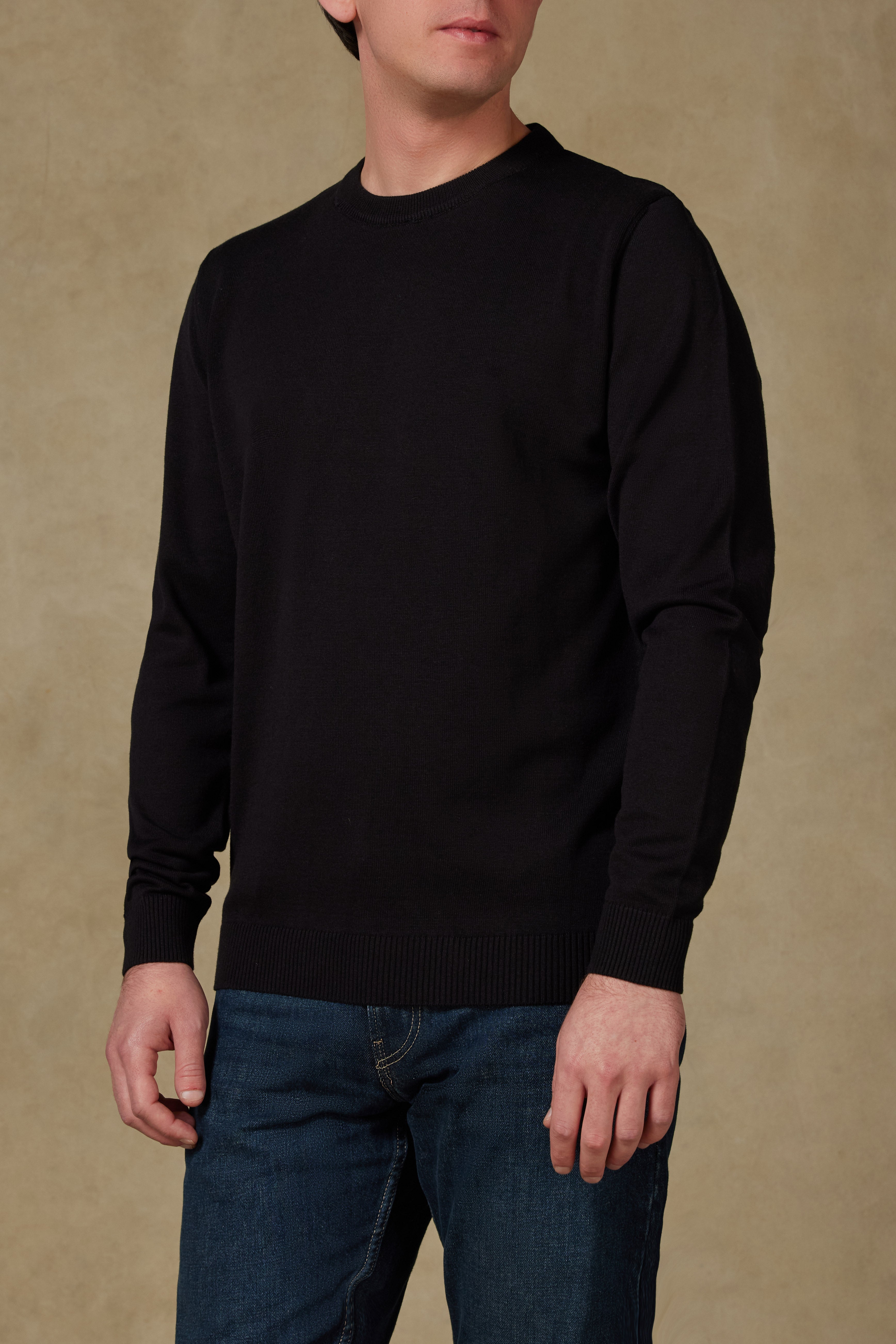 Abbate Suave Örme Kumaş Pamuklu Modern Fit Siyah Bisiklet Yaka Erkek Düz Triko