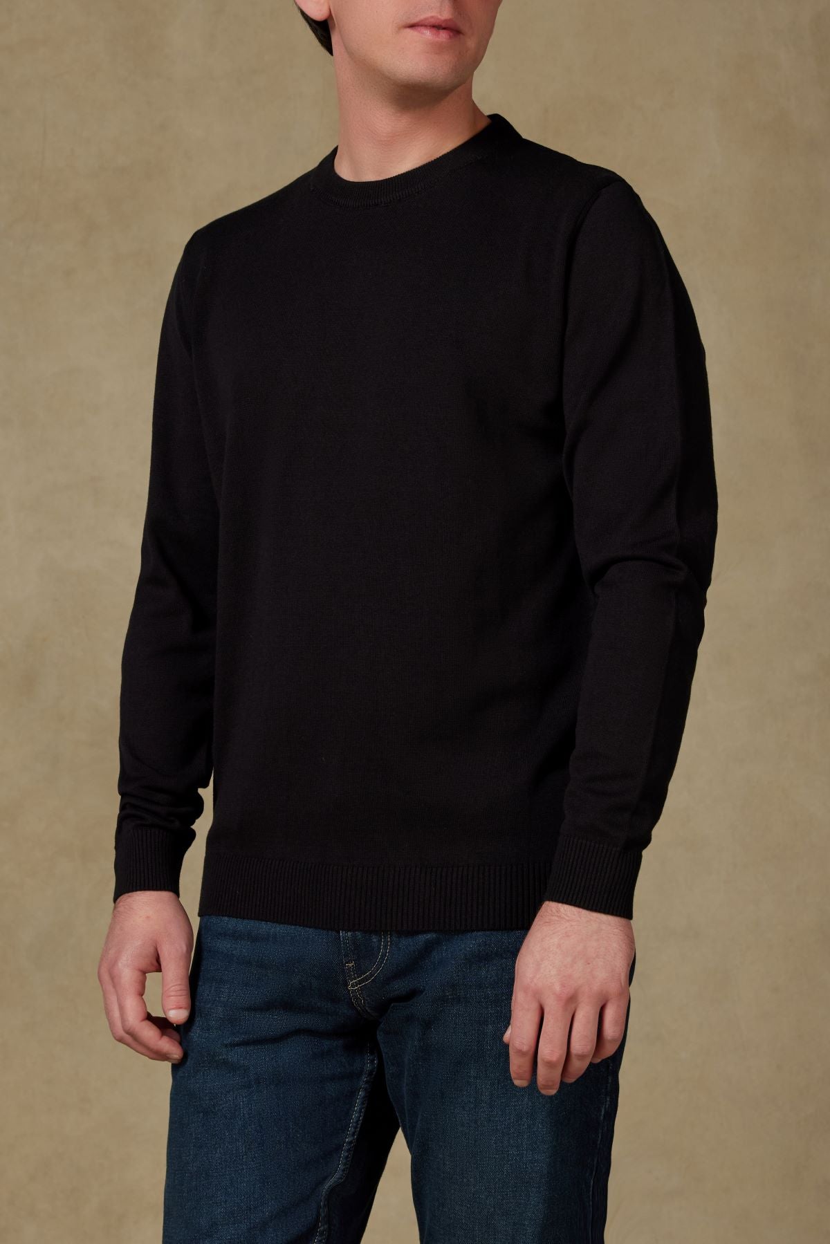 Abbate Suave Örme Kumaş Pamuklu Modern Fit Siyah Bisiklet Yaka Erkek Düz Triko