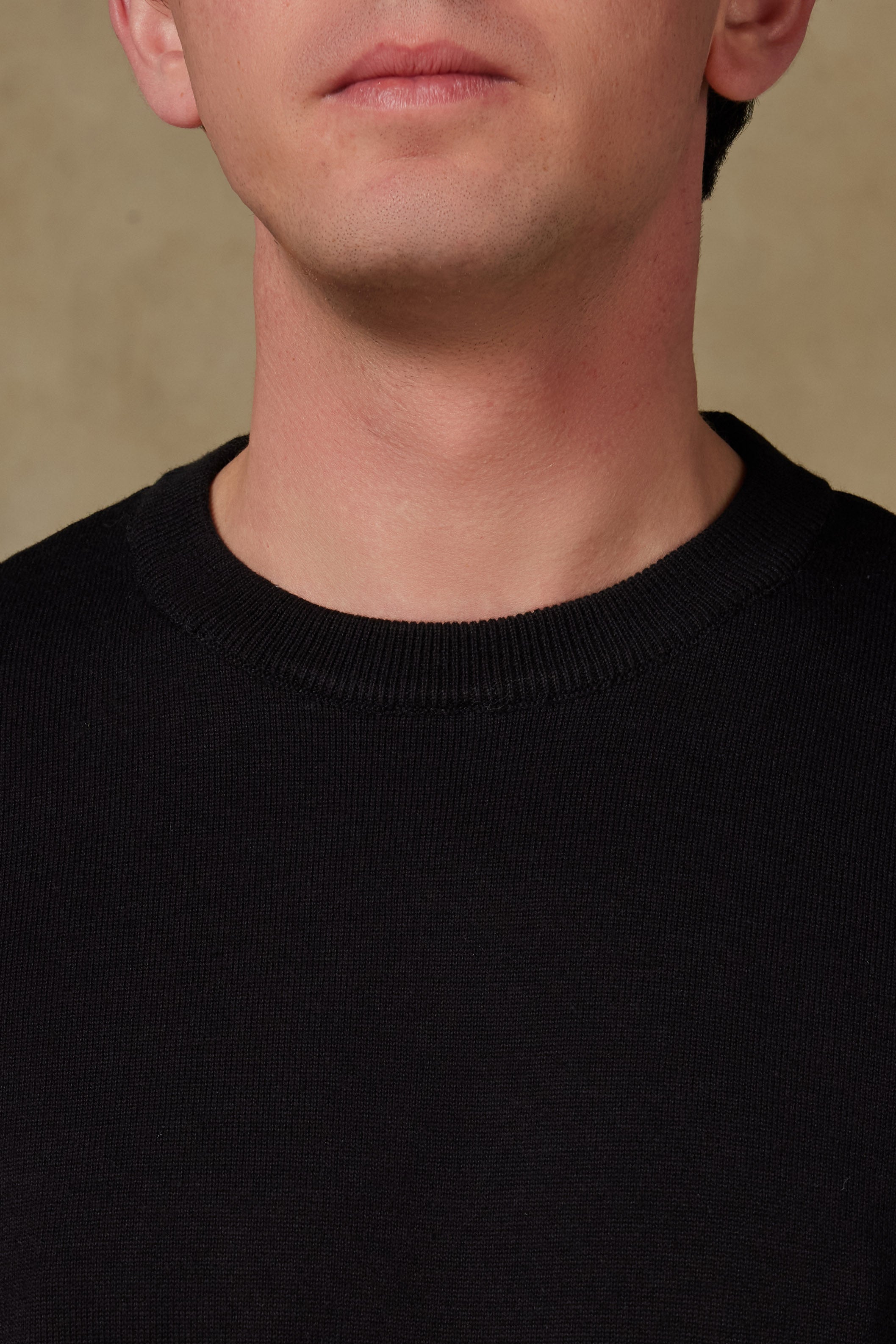 Abbate Suave Örme Kumaş Pamuklu Modern Fit Siyah Bisiklet Yaka Erkek Düz Triko