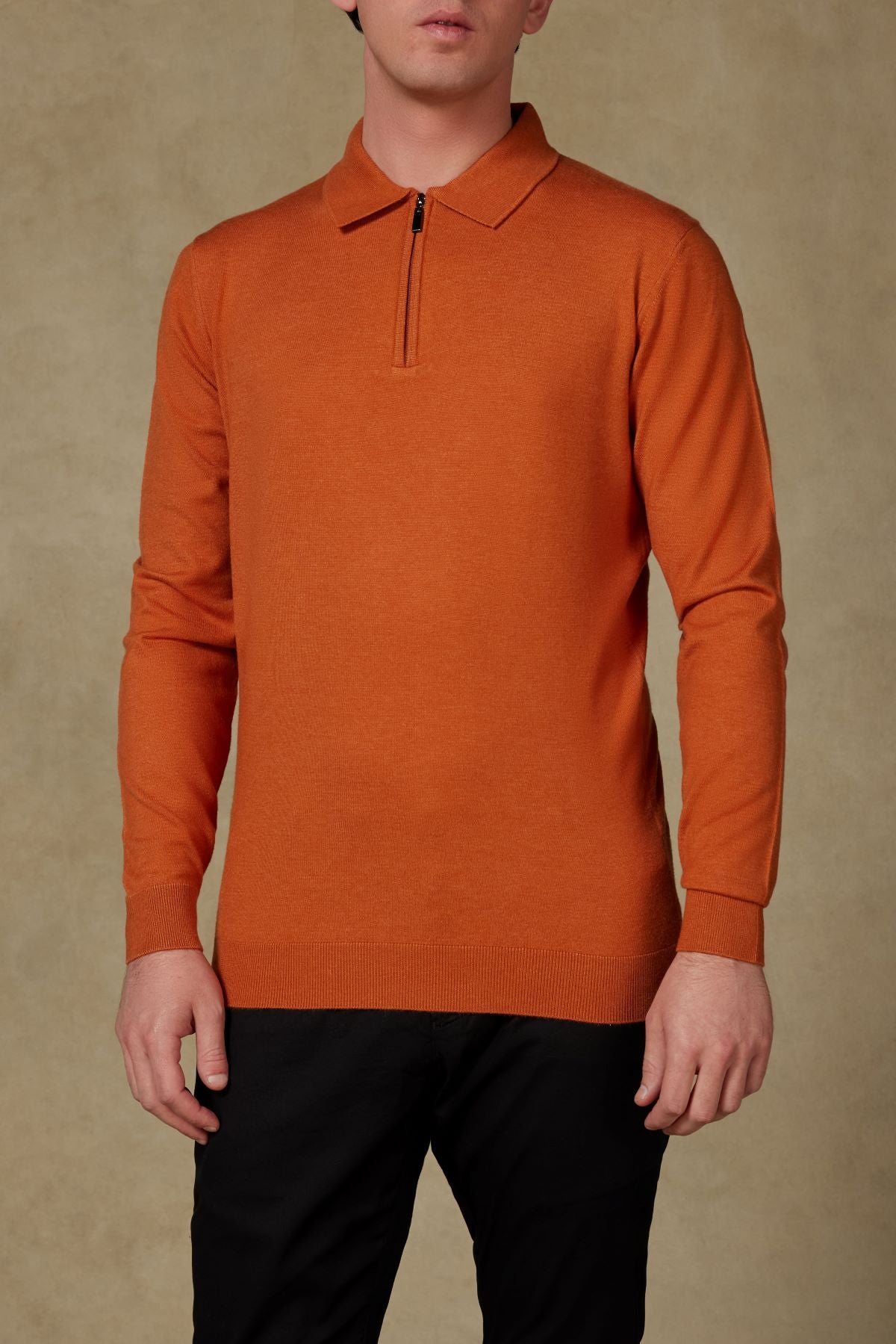 Abbate Claro Örme Kumaş Kaşmir Karışımlı Modern Fit Kiremit Polo Yaka Erkek Düz Triko