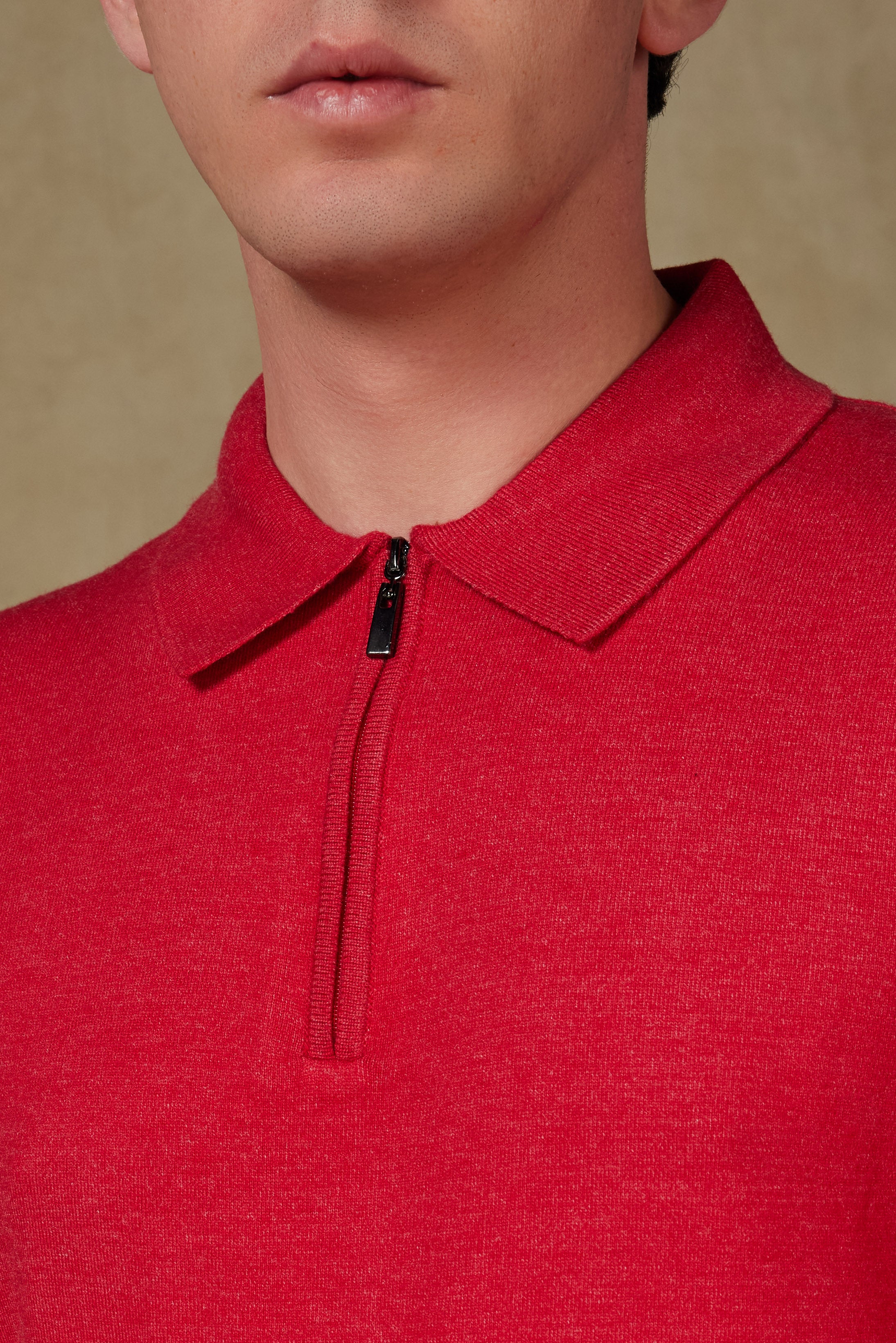 Abbate Claro Örme Kumaş Kaşmir Karışımlı Modern Fit Kırmızı Polo Yaka Erkek Düz Triko