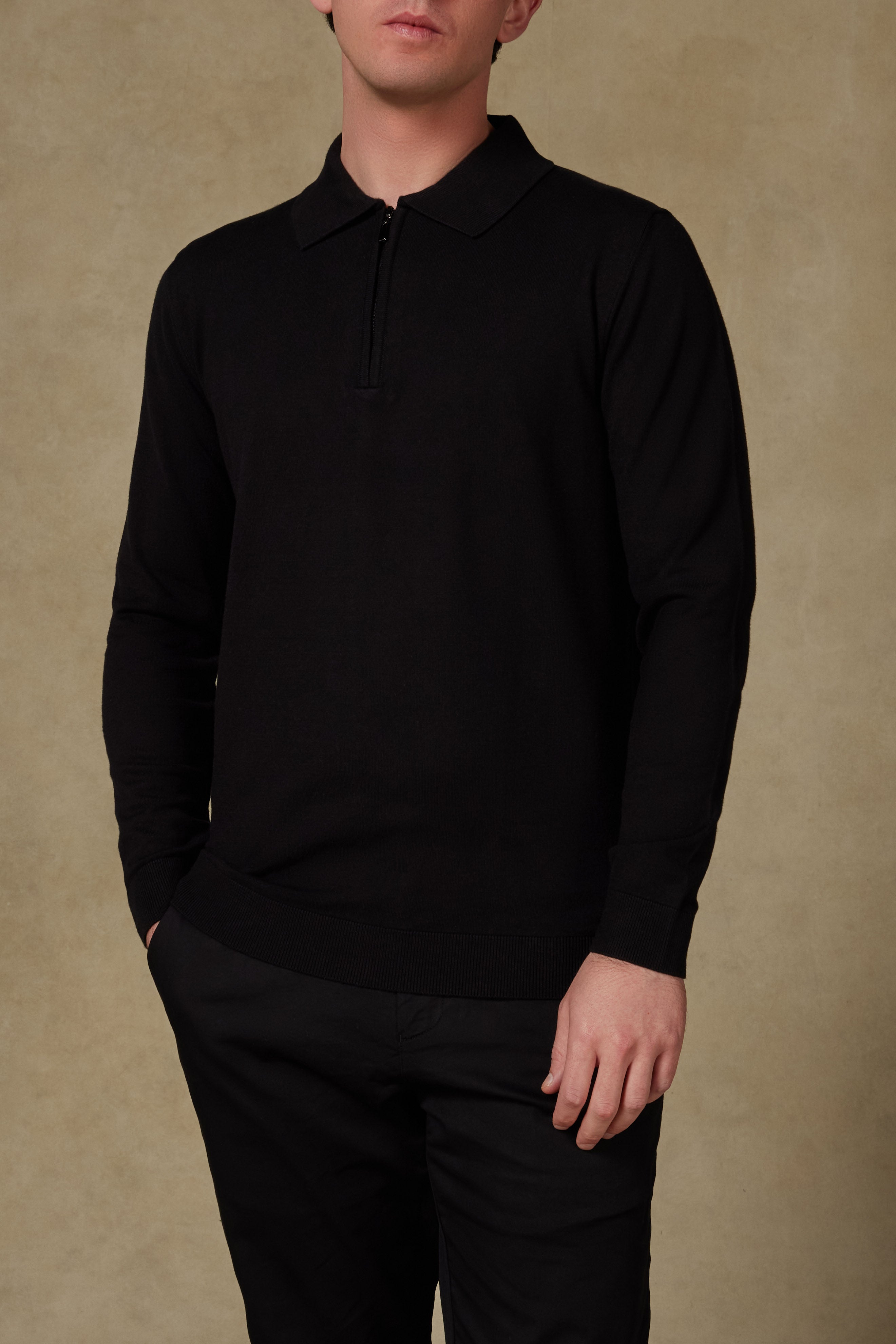 Abbate Claro Örme Kumaş Kaşmir Karışımlı Modern Fit Siyah Polo Yaka Erkek Düz Triko