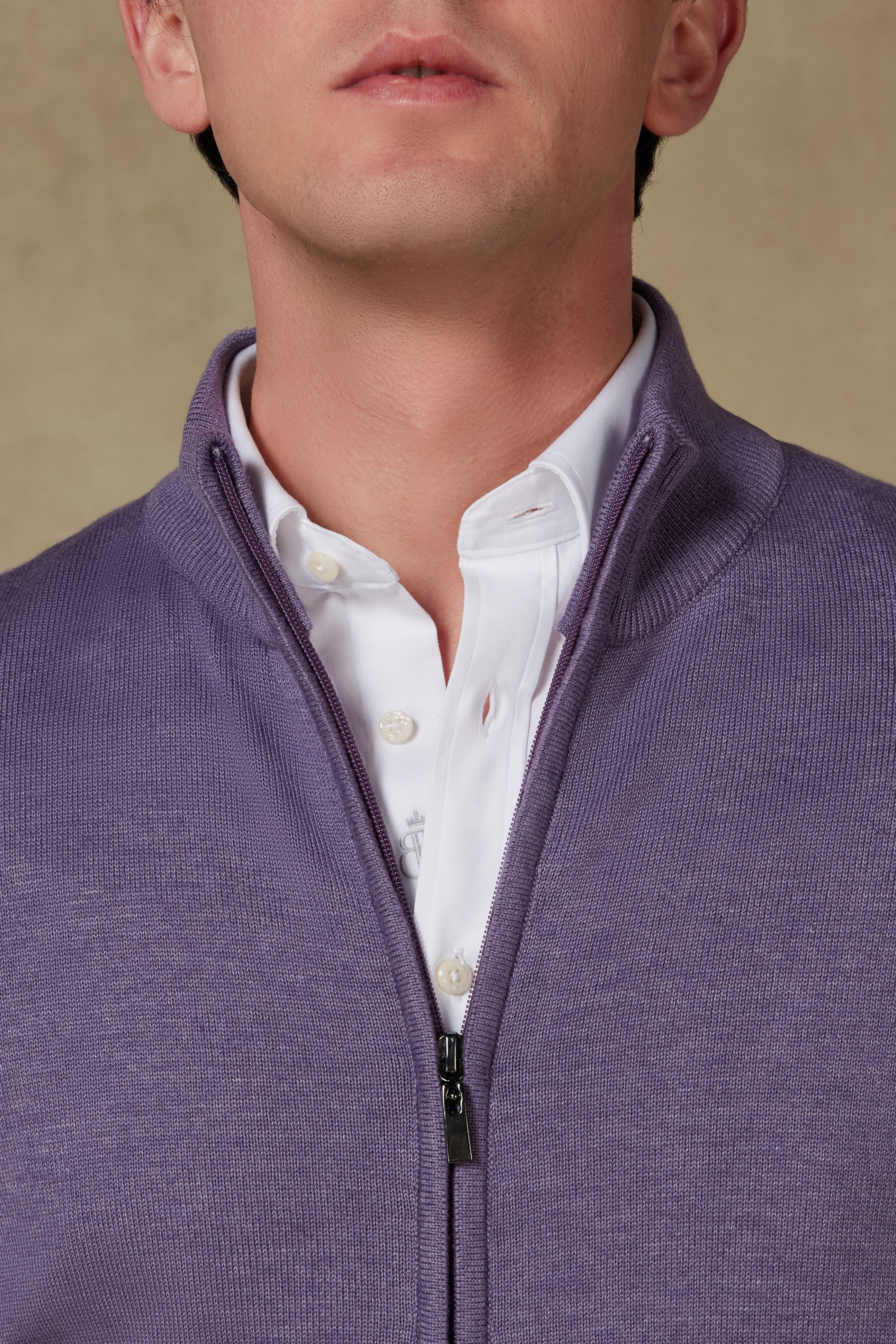 Abbate Seta Örme Kumaş Pamuklu Modern Fit Mürdüm Dik Yaka Erkek Düz Triko