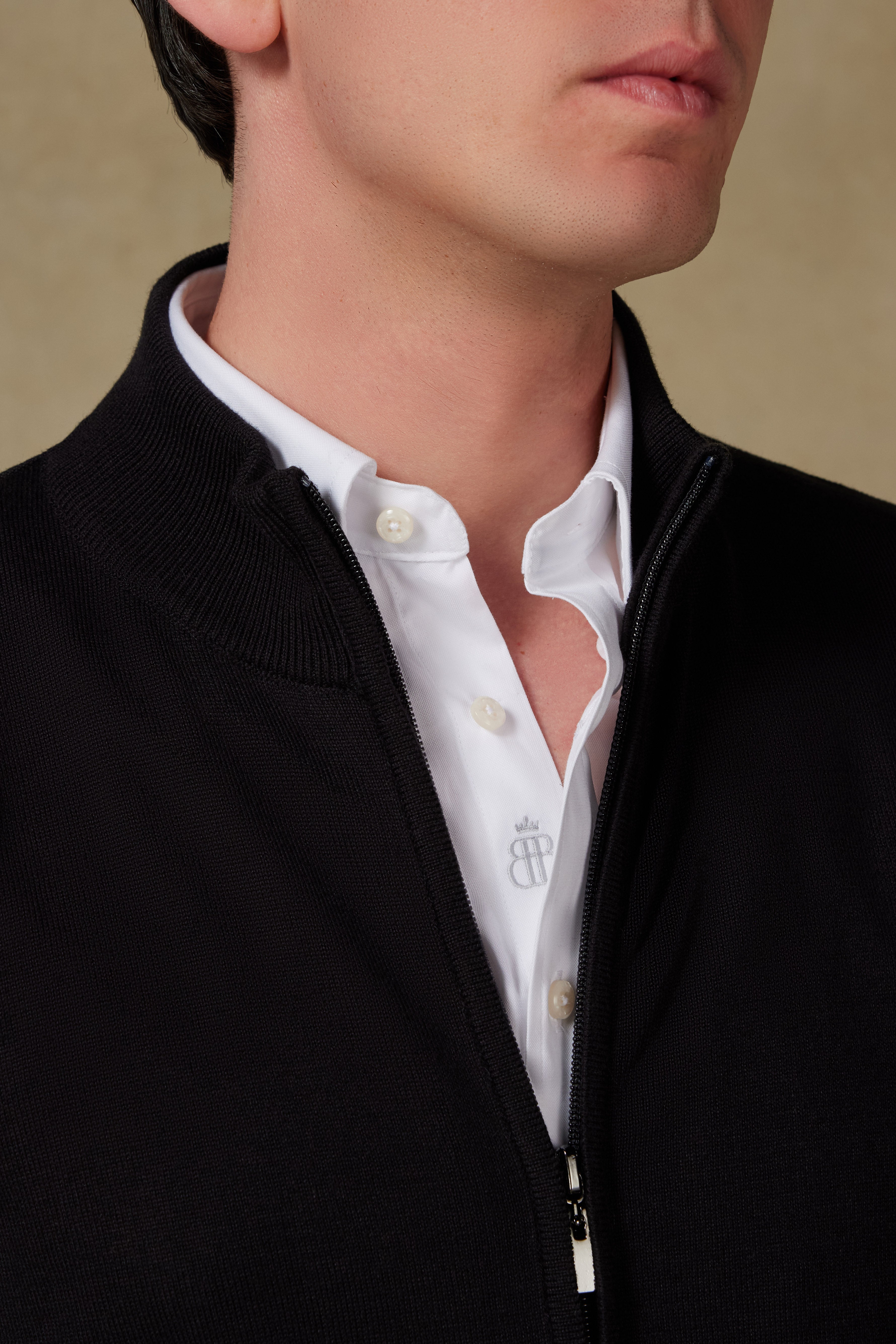 Abbate Seta Örme Kumaş Pamuklu Modern Fit Siyah Dik Yaka Erkek Düz Triko