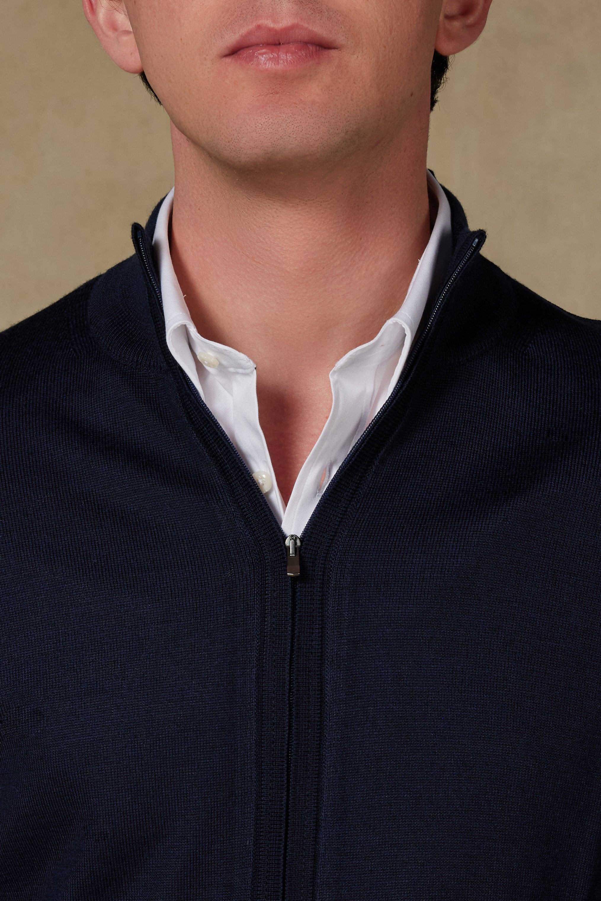 Abbate Seta Örme Kumaş Yünlü Modern Fit Lacivert Dik Yaka Erkek Düz Triko