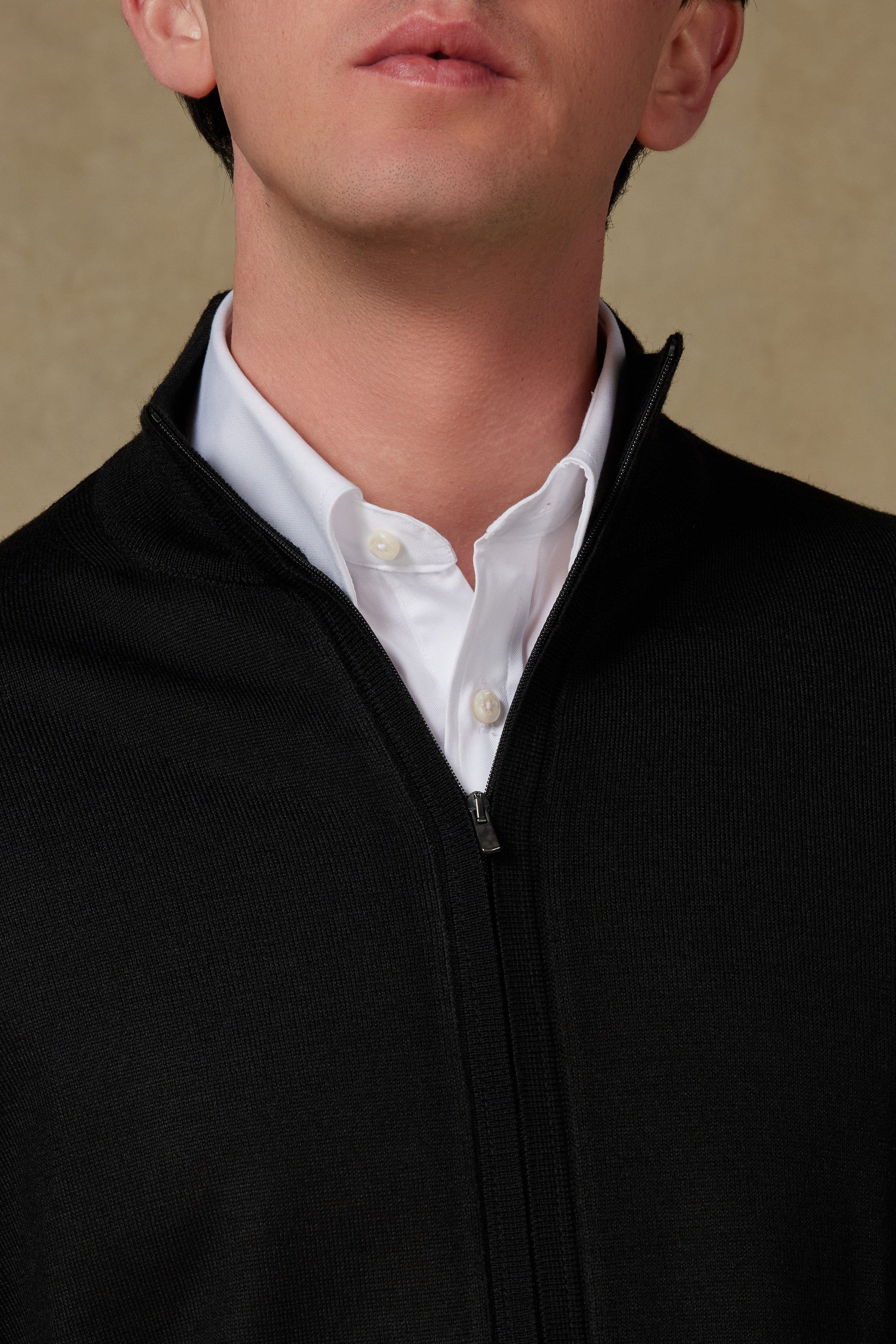 Abbate Seta Örme Kumaş Yünlü Modern Fit Siyah Dik Yaka Erkek Düz Triko