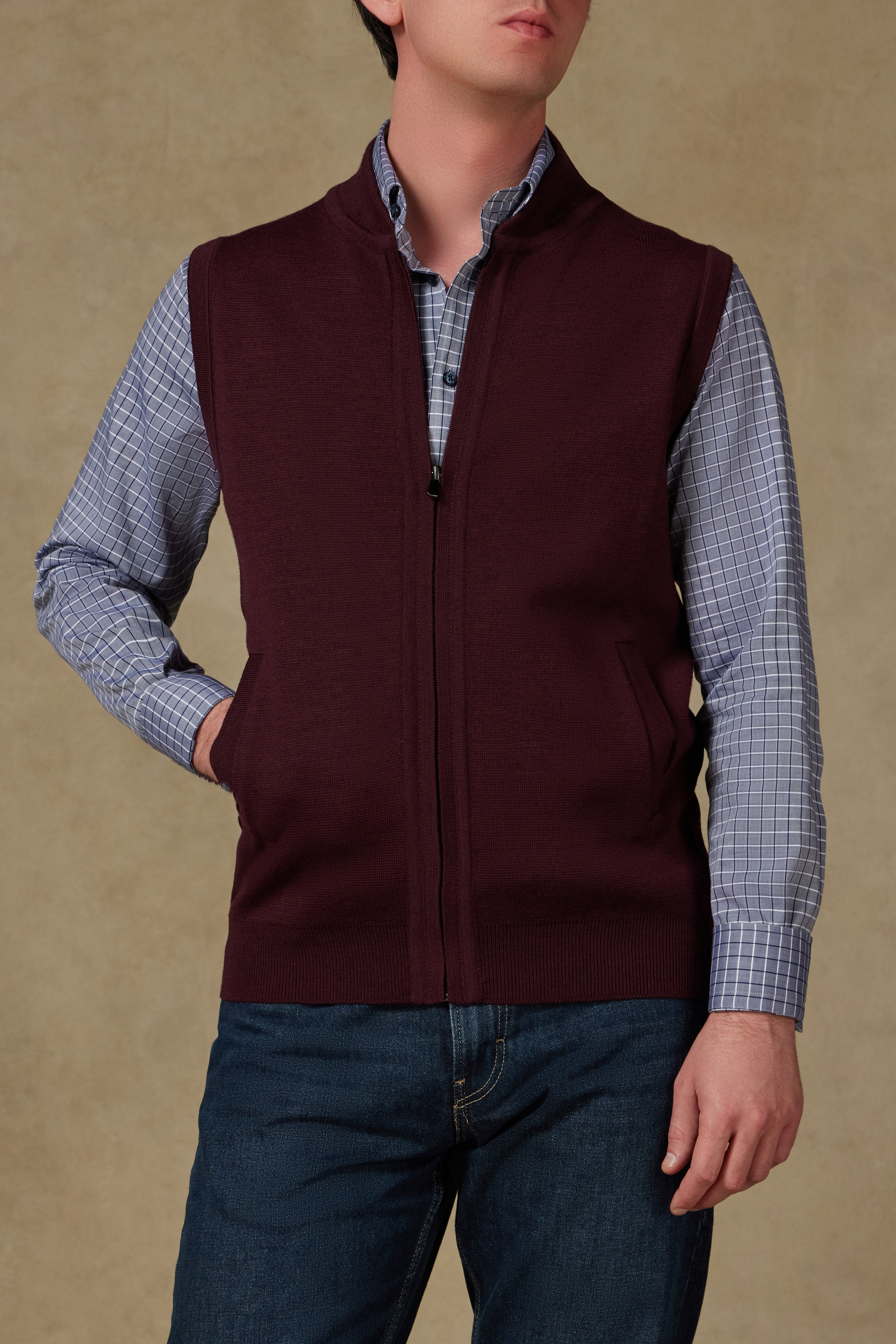 Abbate Forte Örme Kumaş Yünlü Modern Fit Bordo Dik Yaka Erkek Düz Triko