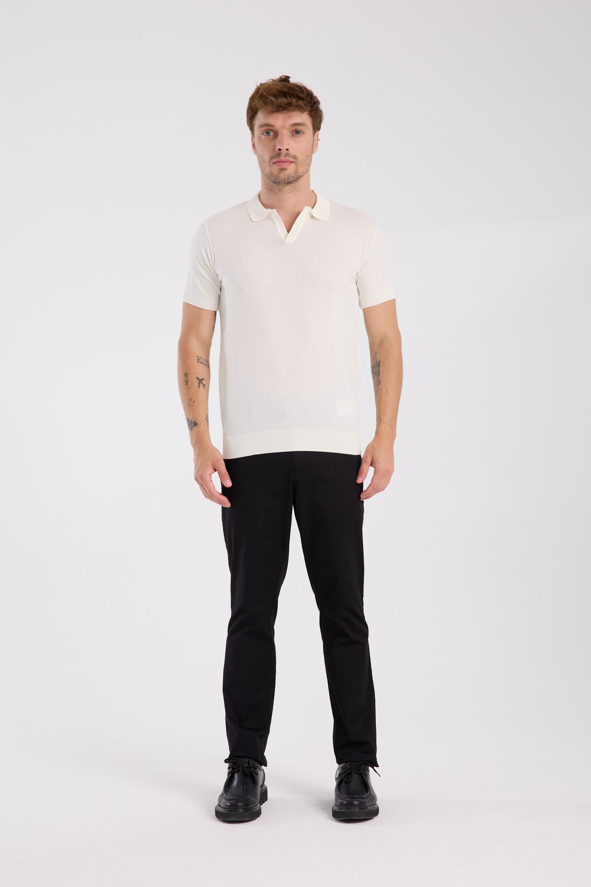 AClub Alfa Örme Kumaş Viskon Karışımlı Slim Fit Ekru Polo Yaka Erkek Düz Polo Shirt
