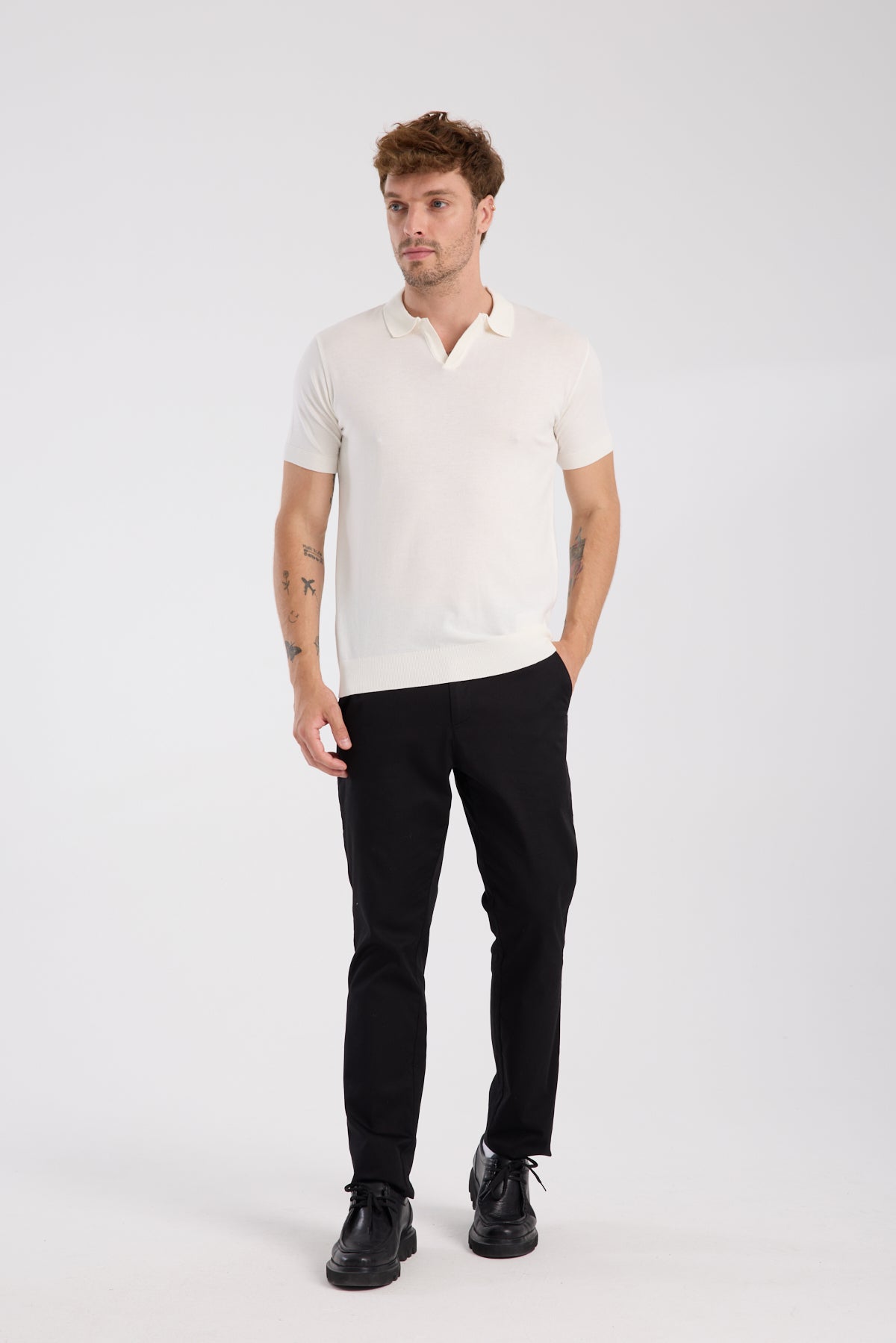 AClub Alfa Örme Kumaş Viskon Karışımlı Slim Fit Ekru Polo Yaka Erkek Düz Polo Shirt