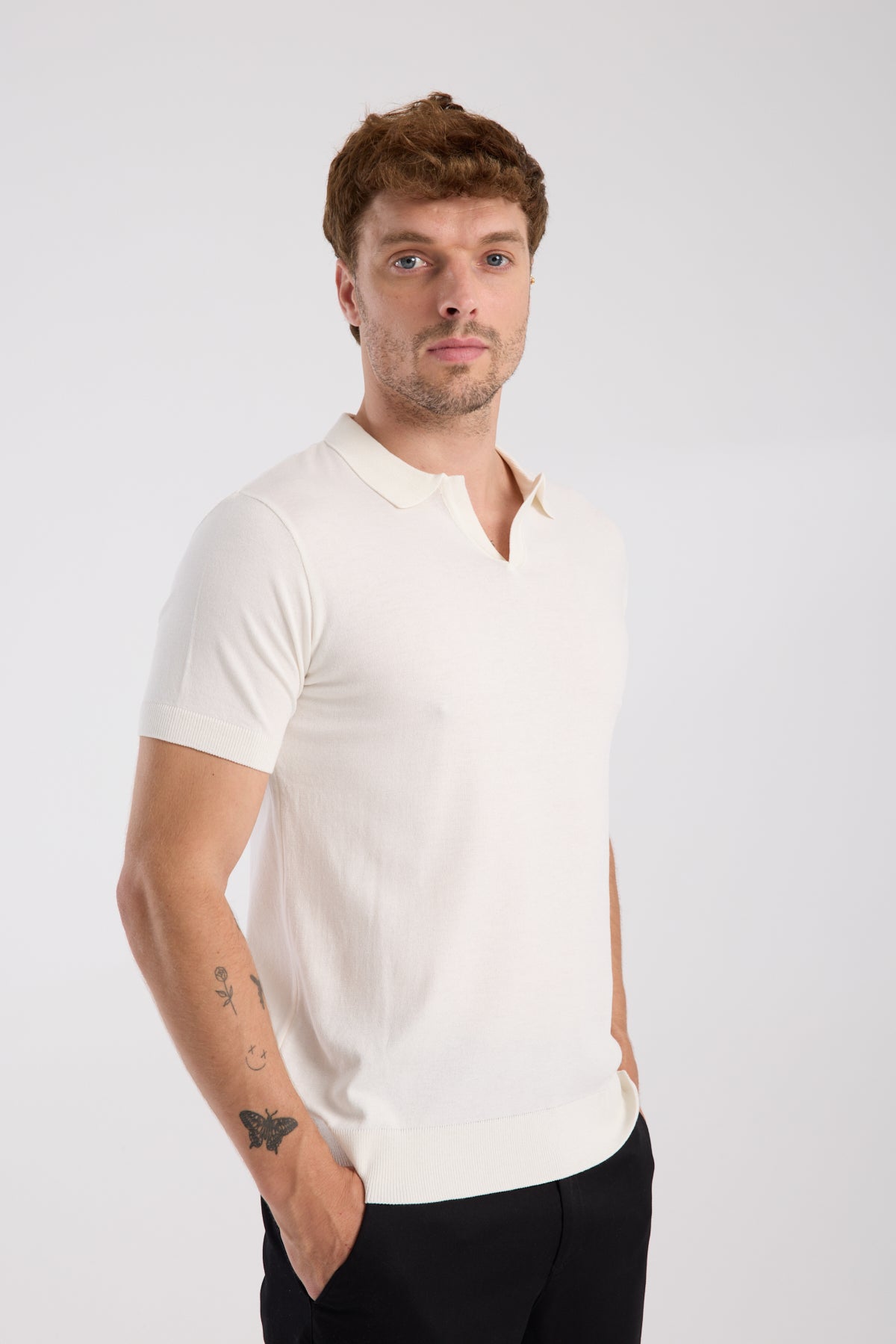 AClub Alfa Örme Kumaş Viskon Karışımlı Slim Fit Ekru Polo Yaka Erkek Düz Polo Shirt