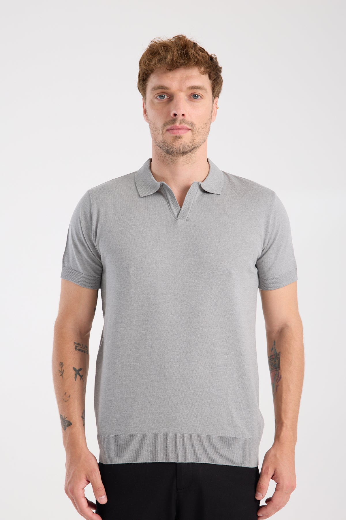 AClub Alfa Örme Kumaş Viskon Karışımlı Slim Fit Gri Polo Yaka Erkek Düz Polo Shirt