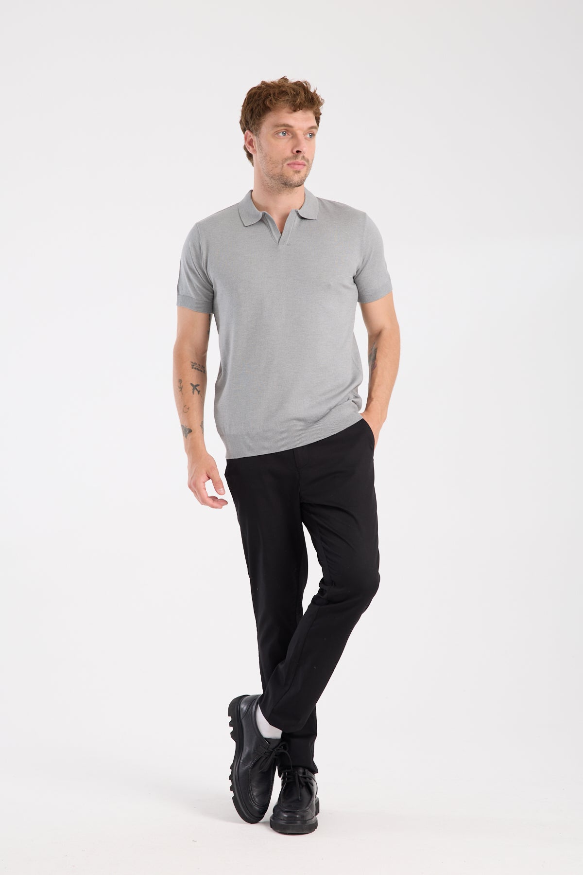 AClub Alfa Örme Kumaş Viskon Karışımlı Slim Fit Gri Polo Yaka Erkek Düz Polo Shirt
