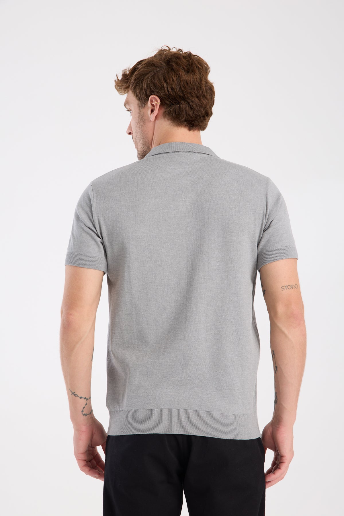AClub Alfa Örme Kumaş Viskon Karışımlı Slim Fit Gri Polo Yaka Erkek Düz Polo Shirt