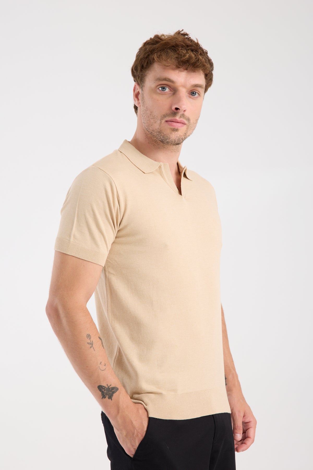 AClub Alfa Örme Kumaş Viskon Karışımlı Slim Fit Koyu Bej Polo Yaka Erkek Düz Polo Shirt