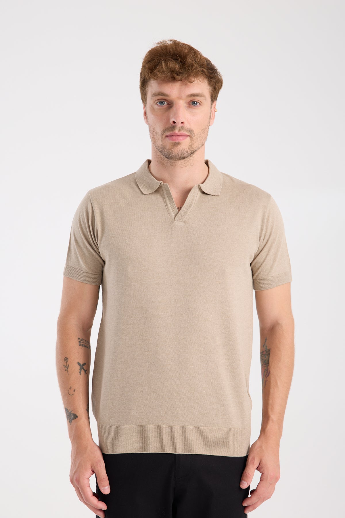 AClub Alfa Örme Kumaş Viskon Karışımlı Slim Fit Vizon Polo Yaka Erkek Düz Polo Shirt