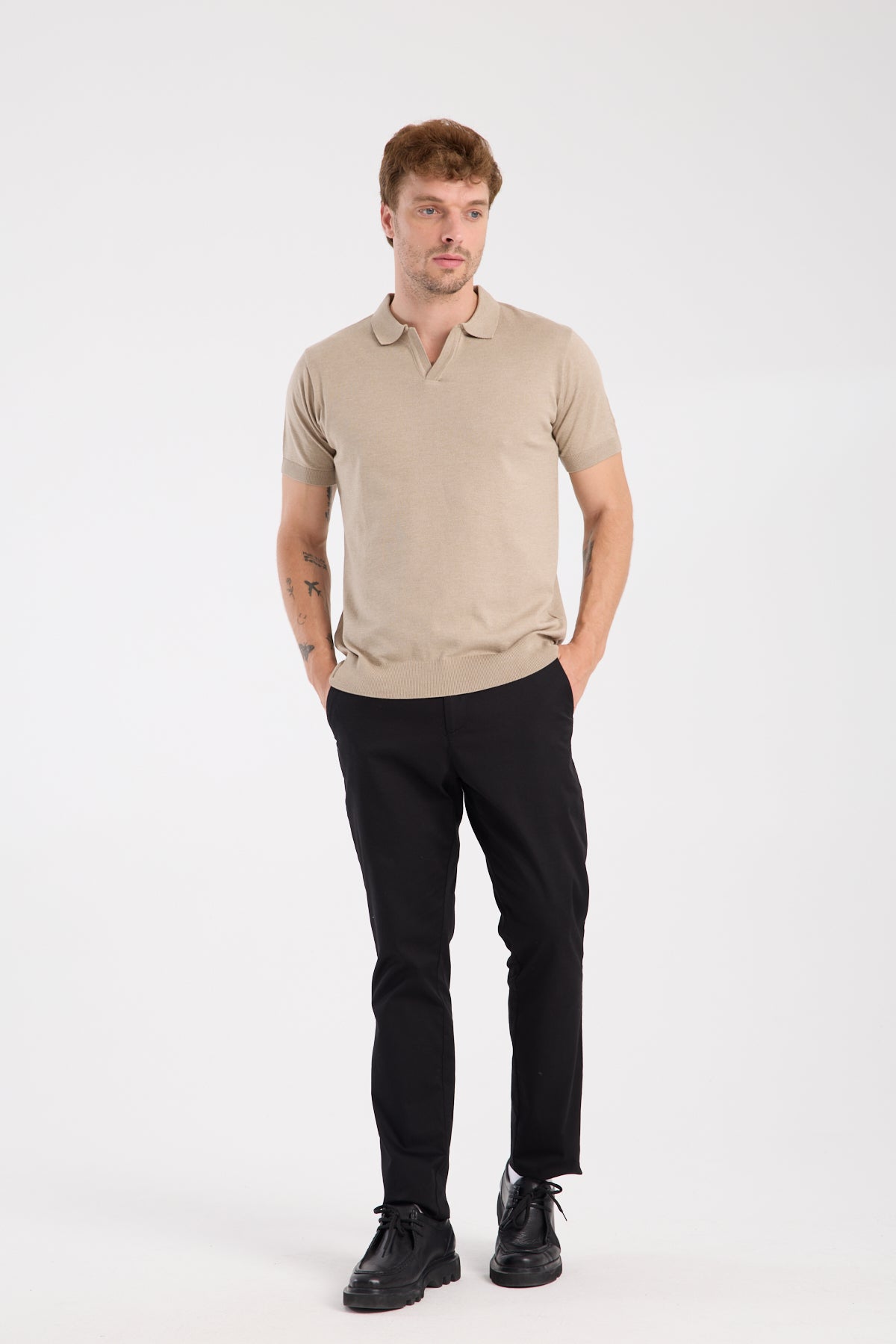 AClub Alfa Örme Kumaş Viskon Karışımlı Slim Fit Vizon Polo Yaka Erkek Düz Polo Shirt