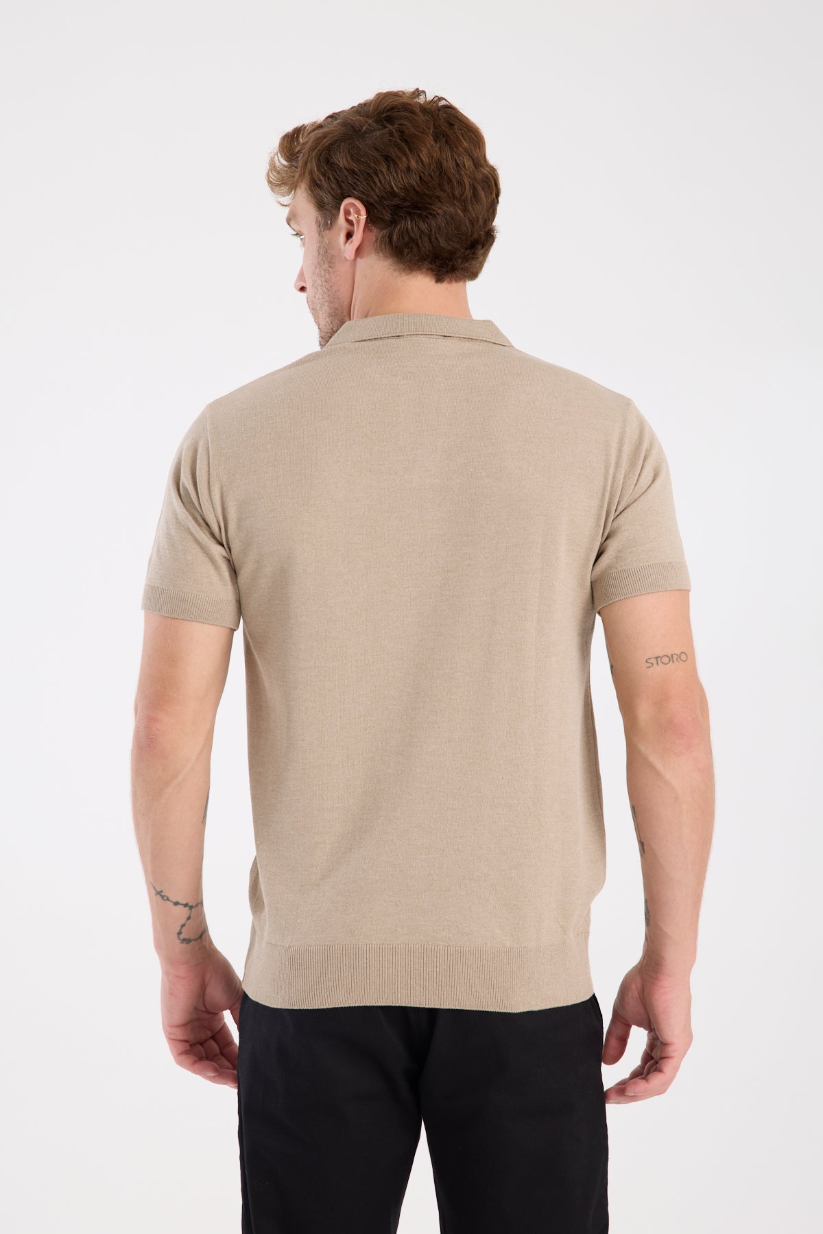 AClub Alfa Örme Kumaş Viskon Karışımlı Slim Fit Vizon Polo Yaka Erkek Düz Polo Shirt