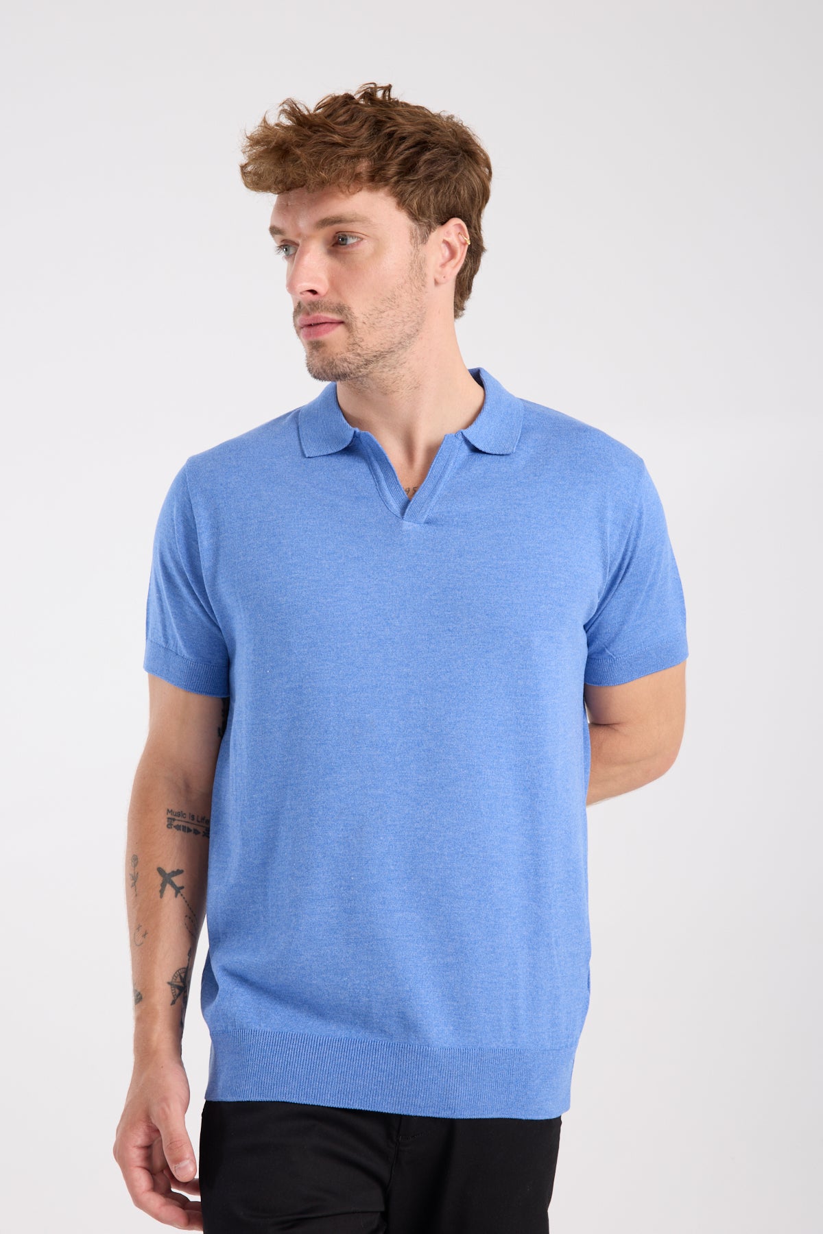 AClub Alfa Örme Kumaş Viskon Karışımlı Slim Fit Saks Polo Yaka Erkek Düz Polo Shirt