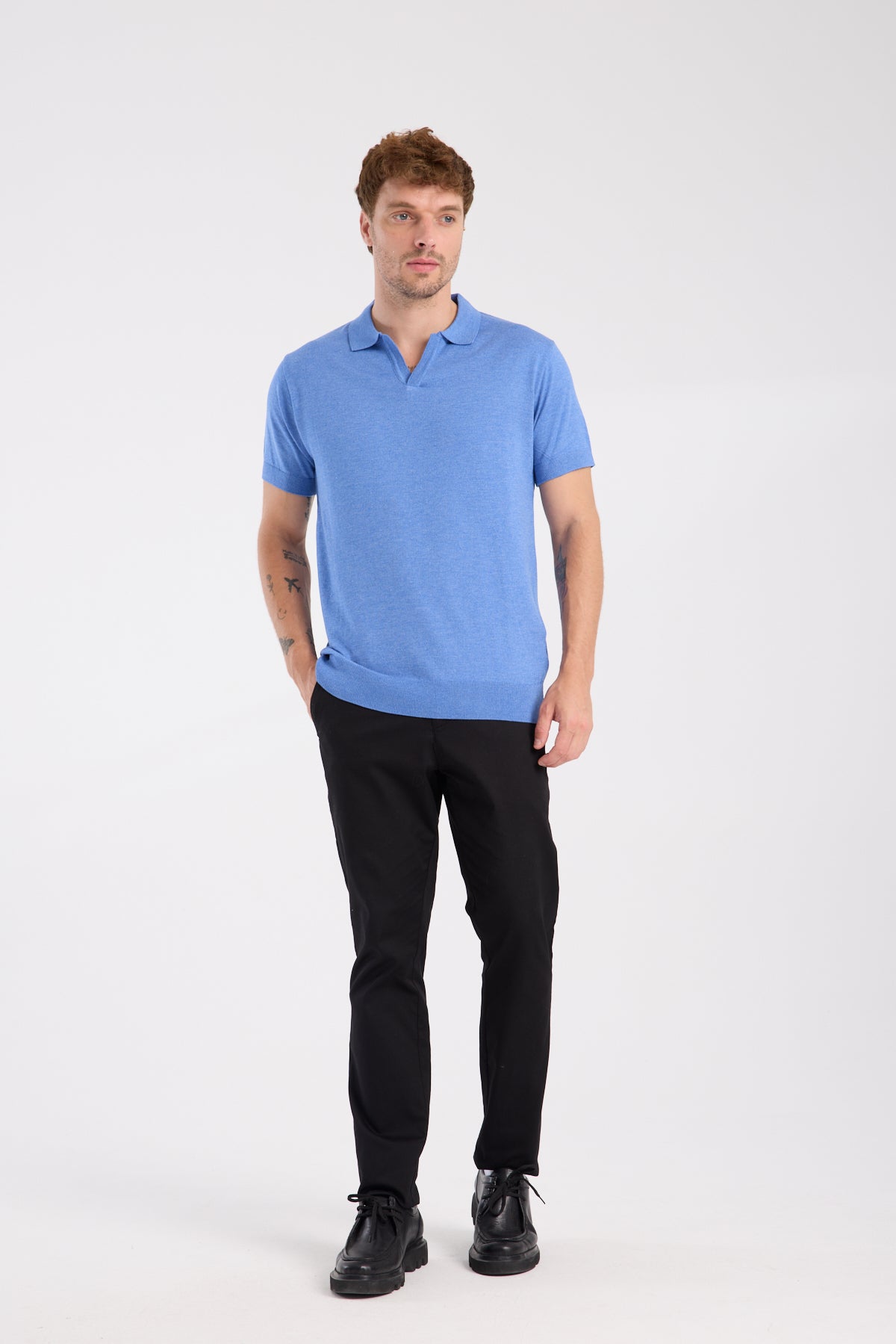 AClub Alfa Örme Kumaş Viskon Karışımlı Slim Fit Saks Polo Yaka Erkek Düz Polo Shirt