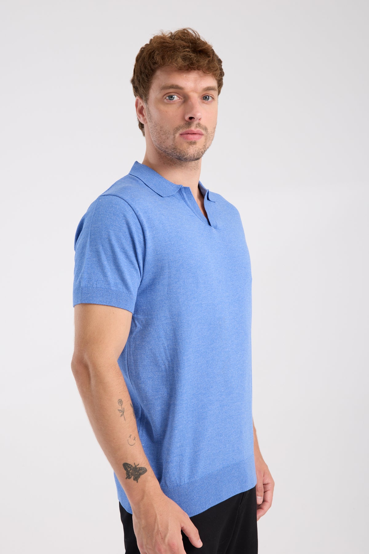 AClub Alfa Örme Kumaş Viskon Karışımlı Slim Fit Saks Polo Yaka Erkek Düz Polo Shirt