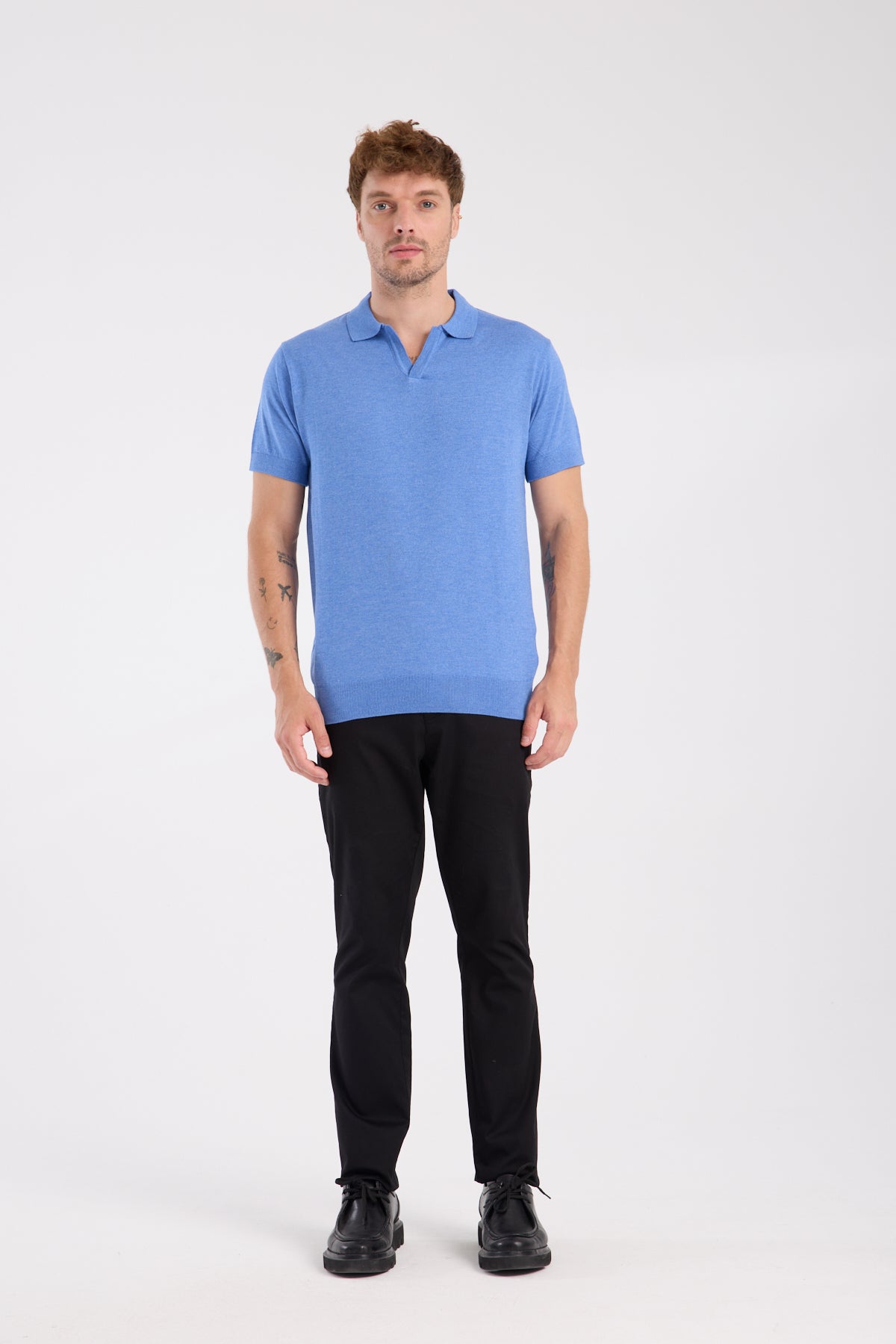 AClub Alfa Örme Kumaş Viskon Karışımlı Slim Fit Saks Polo Yaka Erkek Düz Polo Shirt