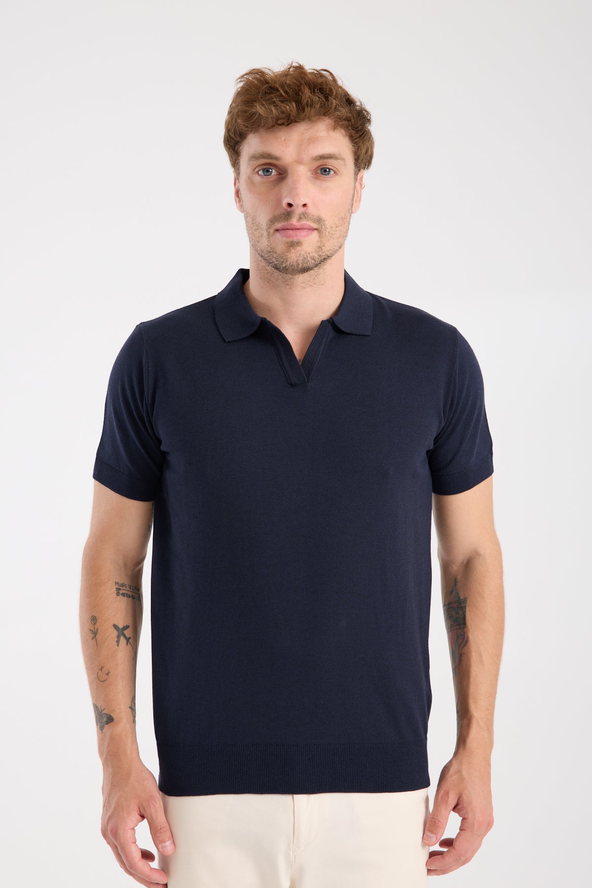 AClub Alfa Örme Kumaş Viskon Karışımlı Slim Fit Lacivert Polo Yaka Erkek Düz Polo Shirt