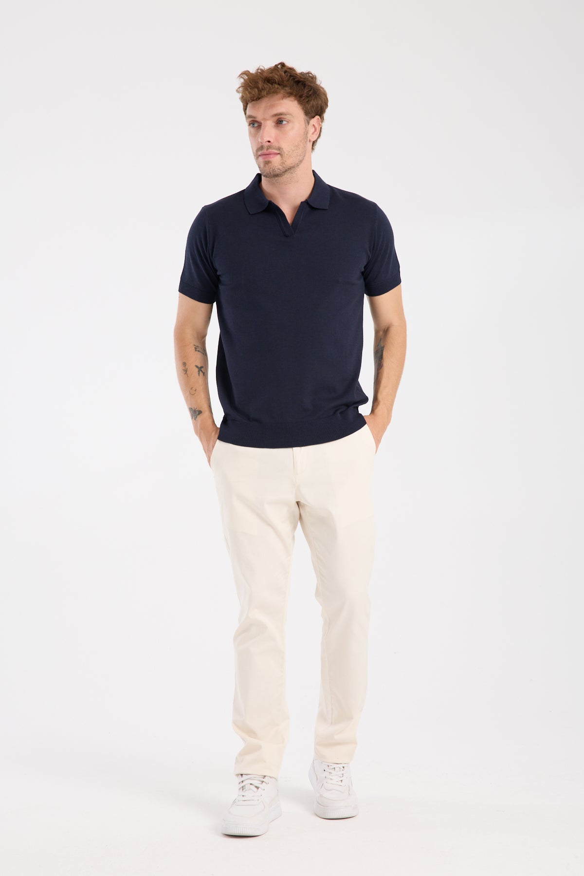 AClub Alfa Örme Kumaş Viskon Karışımlı Slim Fit Lacivert Polo Yaka Erkek Düz Polo Shirt