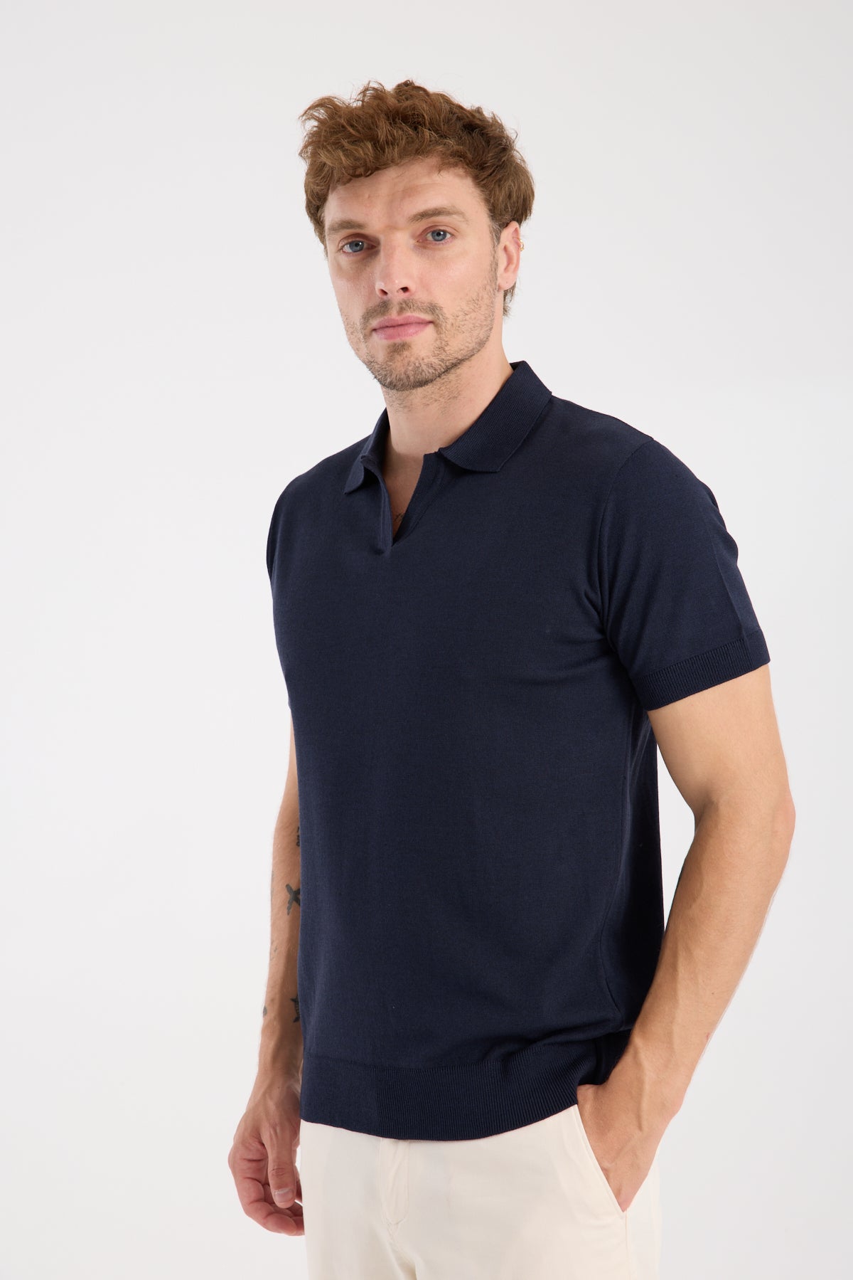 AClub Alfa Örme Kumaş Viskon Karışımlı Slim Fit Lacivert Polo Yaka Erkek Düz Polo Shirt