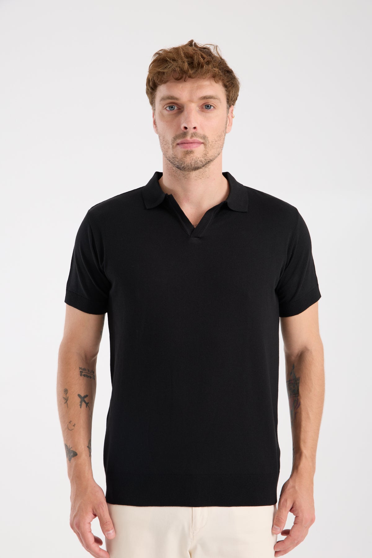 AClub Alfa Örme Kumaş Viskon Karışımlı Slim Fit Siyah Polo Yaka Erkek Düz Polo Shirt