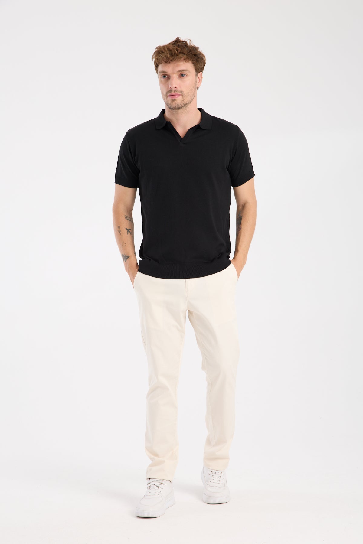 AClub Alfa Örme Kumaş Viskon Karışımlı Slim Fit Siyah Polo Yaka Erkek Düz Polo Shirt