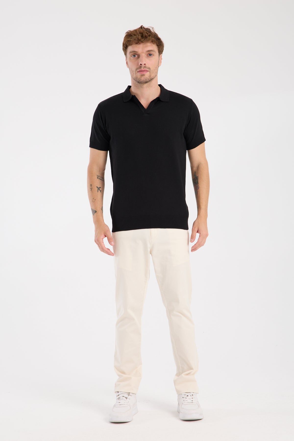 AClub Alfa Örme Kumaş Viskon Karışımlı Slim Fit Siyah Polo Yaka Erkek Düz Polo Shirt