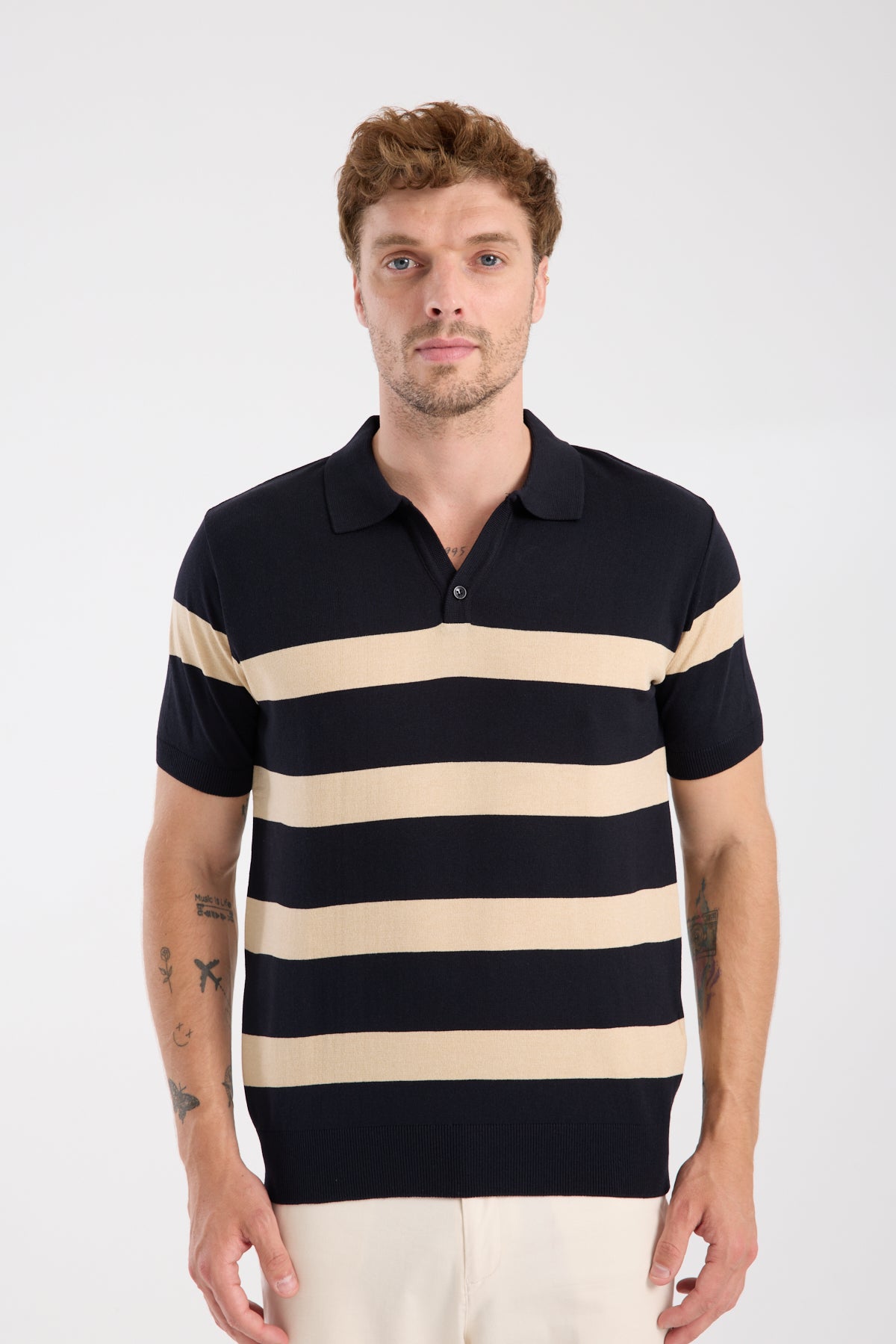 AClub Bravo Örme Kumaş Viskon Karışımlı Slim Fit Lacivert Polo Yaka Erkek Çizgili Polo Shirt