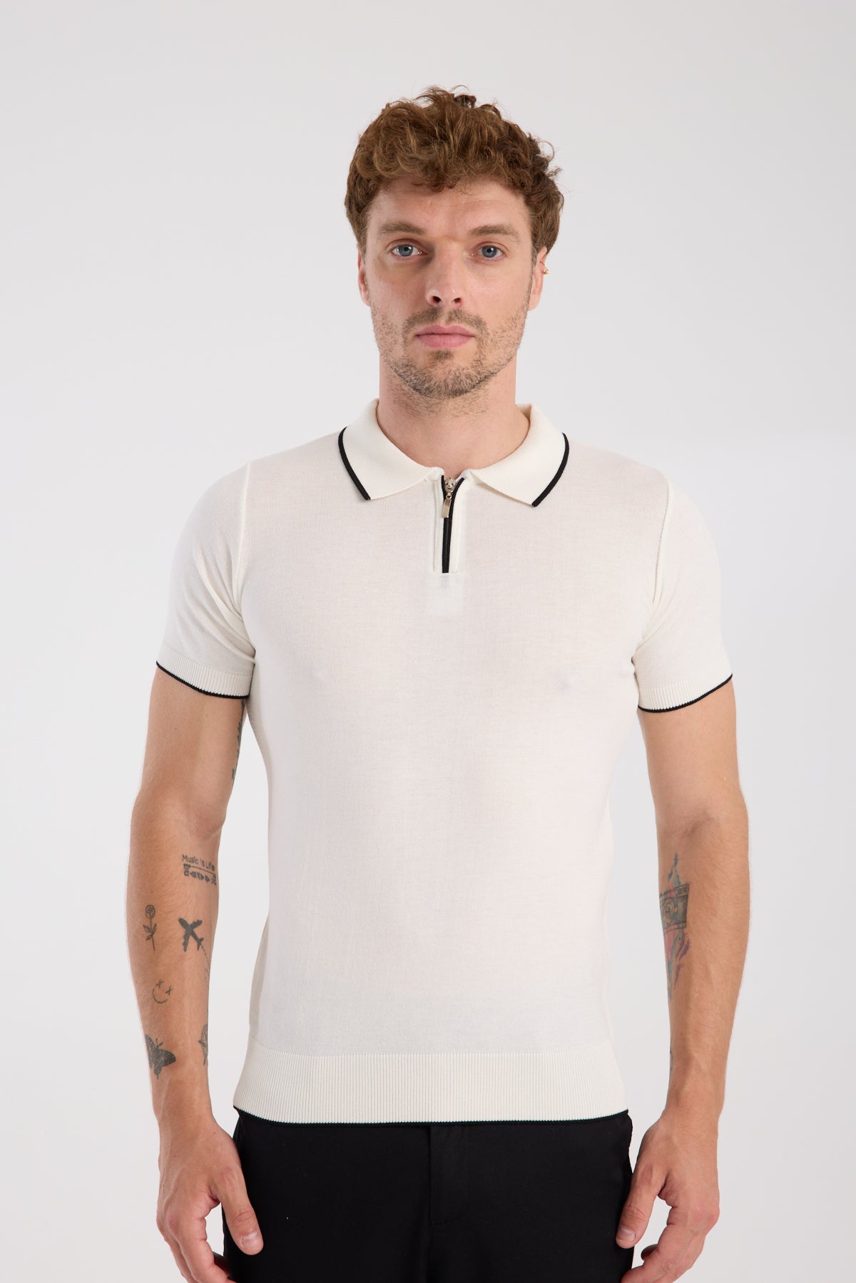 AClub Echo Örme Kumaş Viskon Karışımlı Slim Fit Ekru Polo Yaka Erkek Düz Polo Shirt