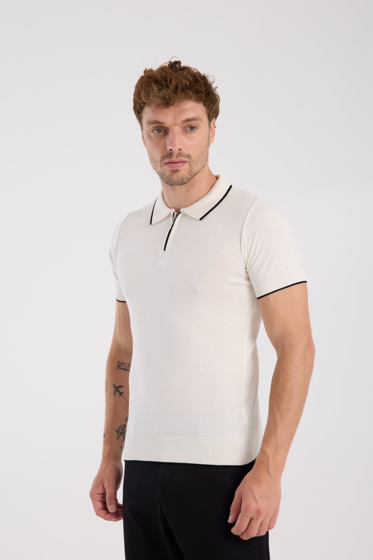 AClub Echo Örme Kumaş Viskon Karışımlı Slim Fit Ekru Polo Yaka Erkek Düz Polo Shirt