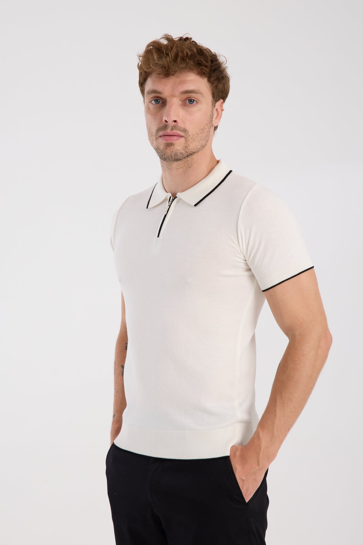 AClub Echo Örme Kumaş Viskon Karışımlı Slim Fit Ekru Polo Yaka Erkek Düz Polo Shirt