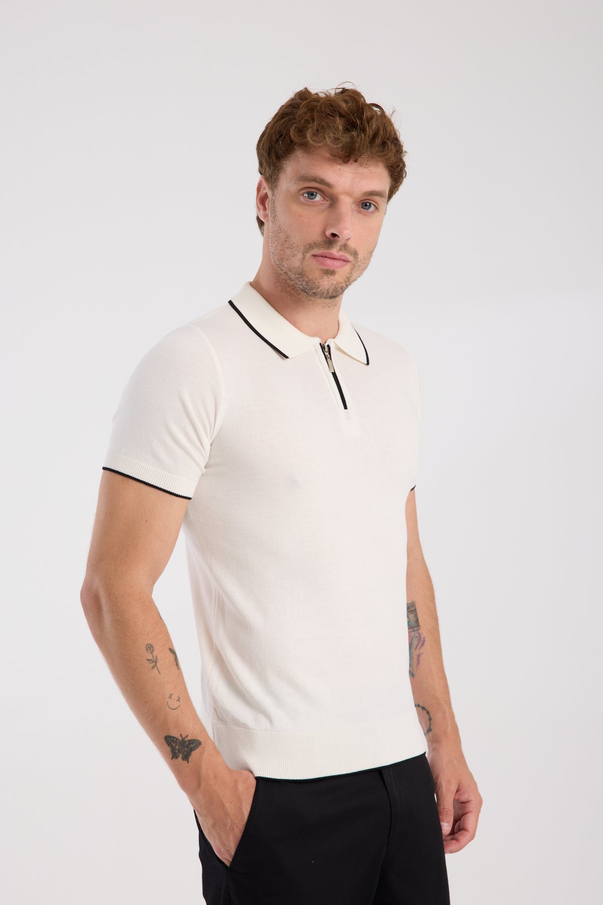 AClub Echo Örme Kumaş Viskon Karışımlı Slim Fit Ekru Polo Yaka Erkek Düz Polo Shirt