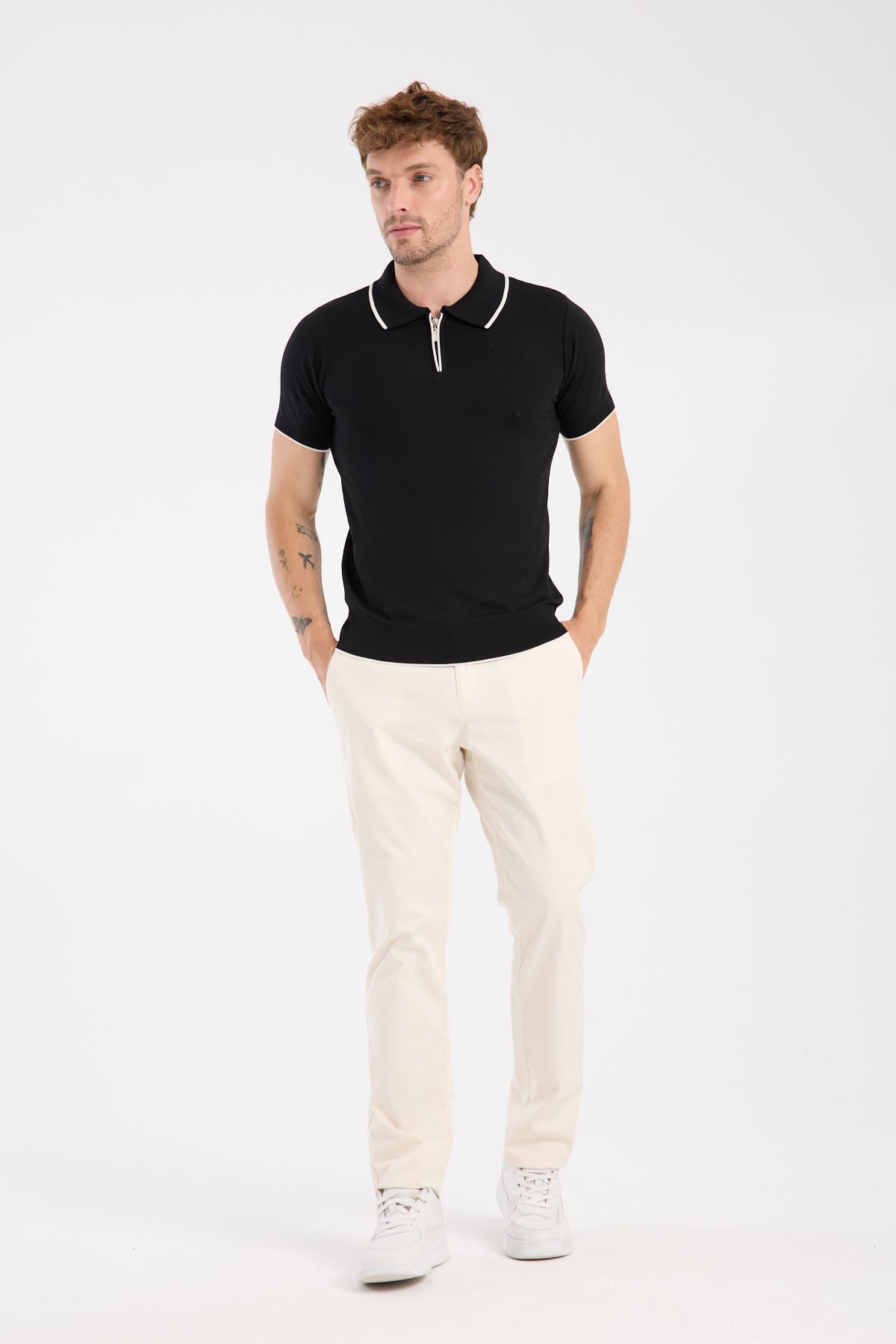 AClub Echo Örme Kumaş Viskon Karışımlı Slim Fit Siyah Polo Yaka Erkek Düz Polo Shirt